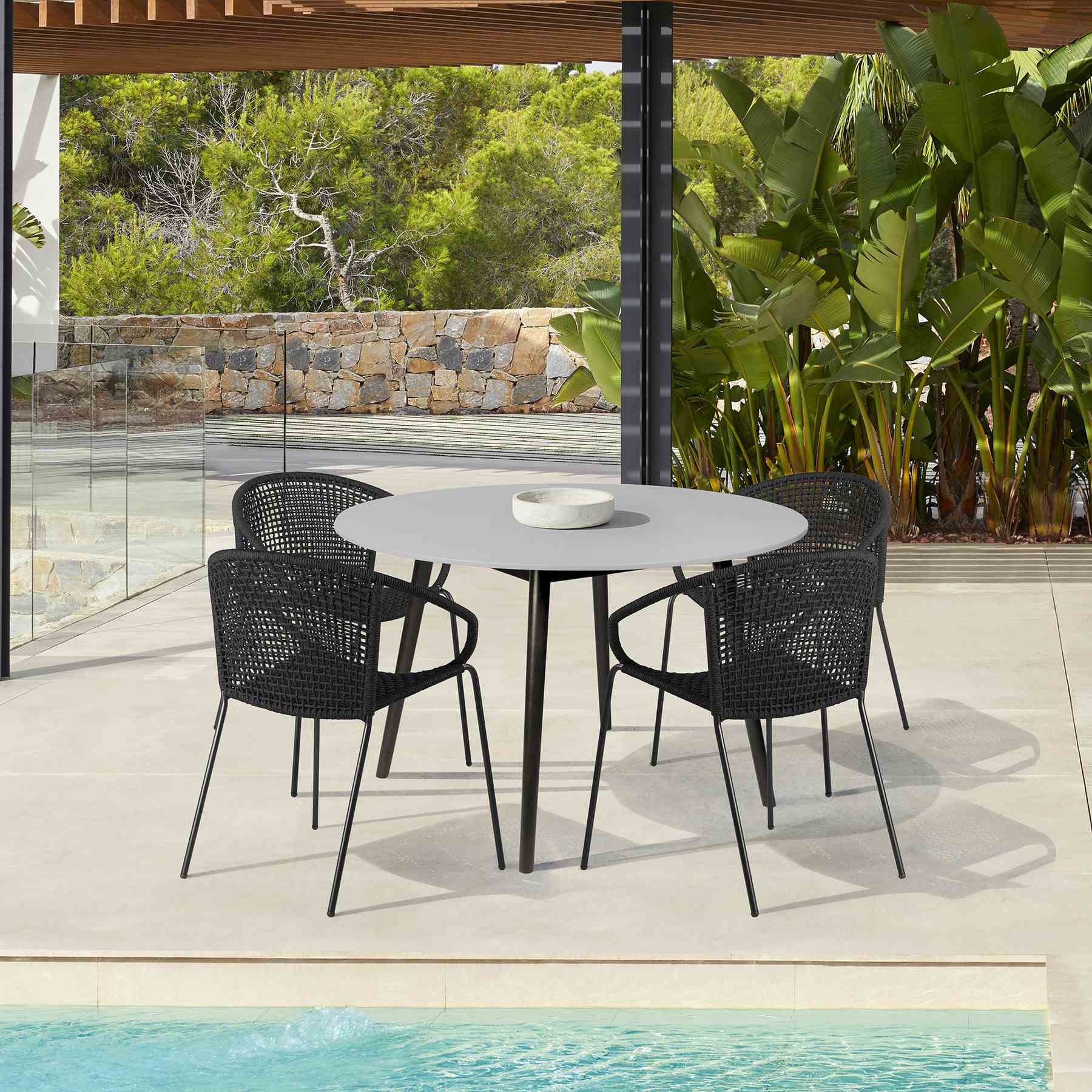 Kylie and Snack 5 Piece Outdoor Patio Dining Set in Black Rope with Black Eucalyptus Wood - Image 14