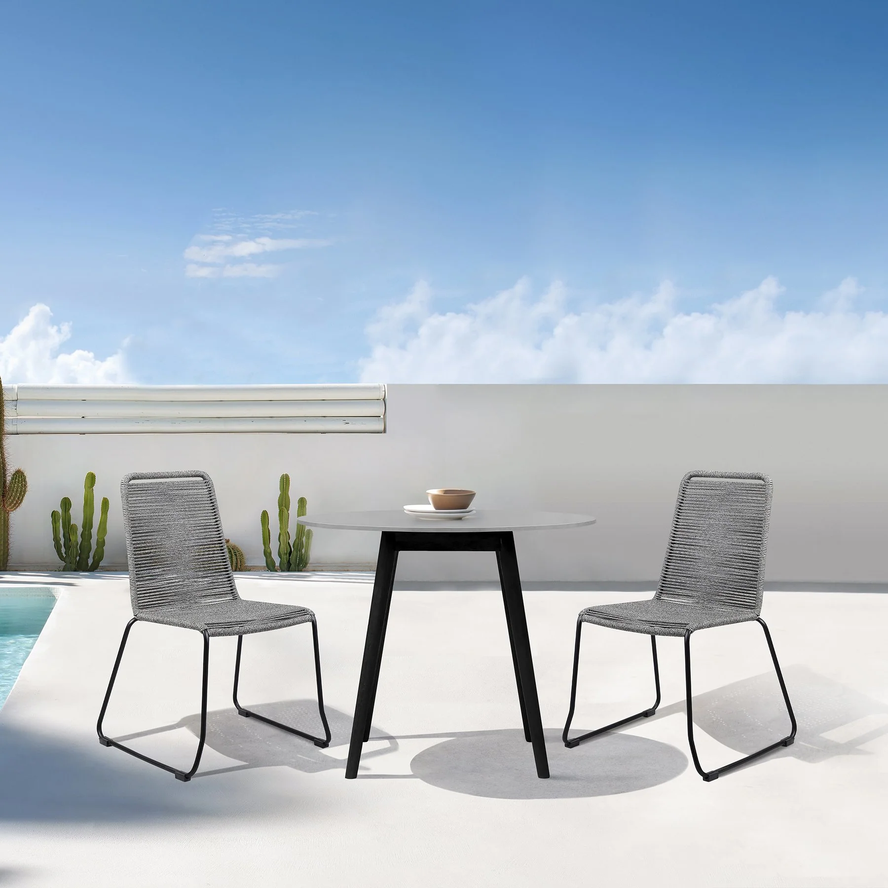 Kylie Outdoor Patio Round 36" Dining Table in Black Eucalyptus and Gray Stone - Image 10