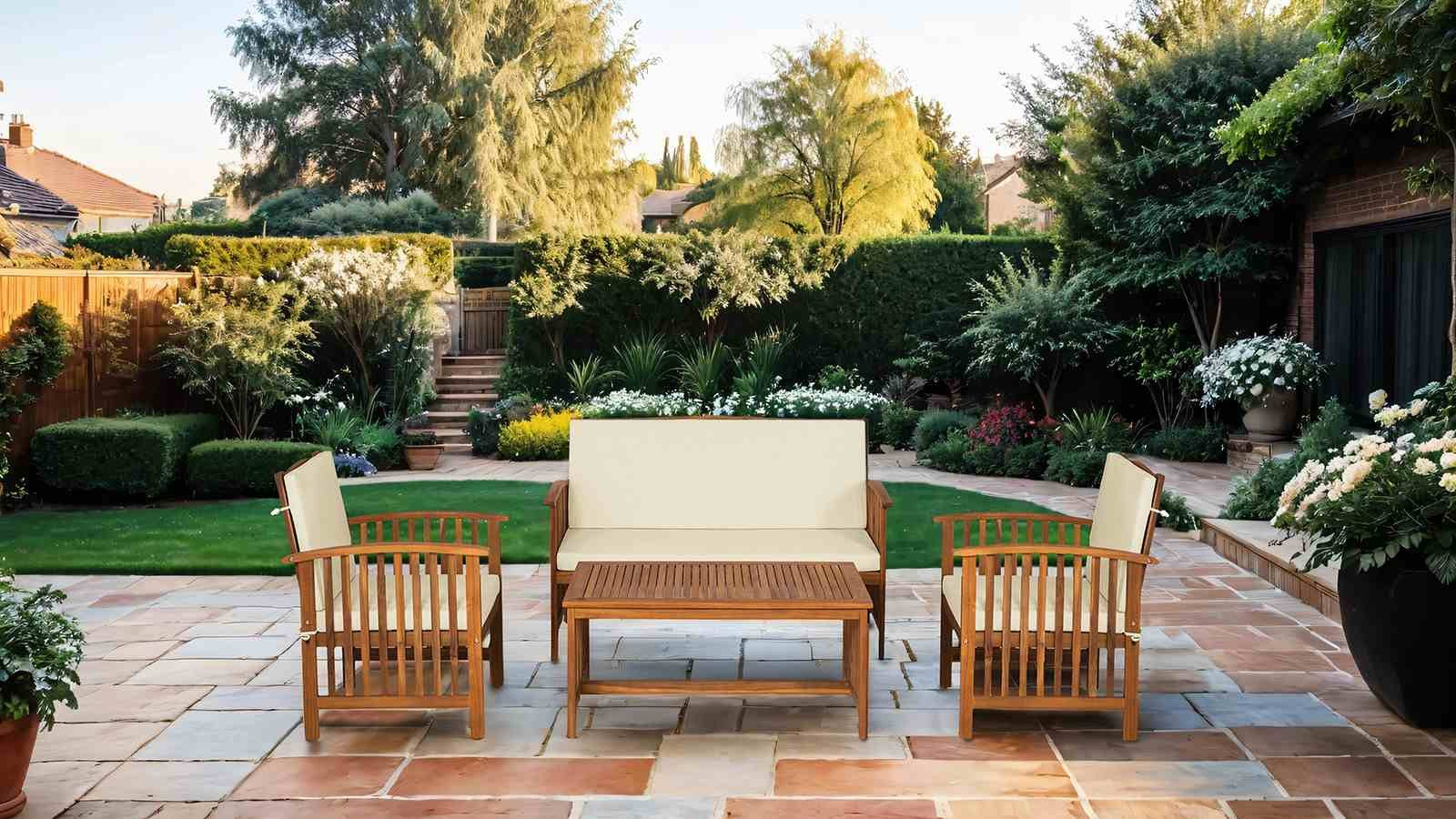 Kyushu Table + Loveseat, Beige/Natural
