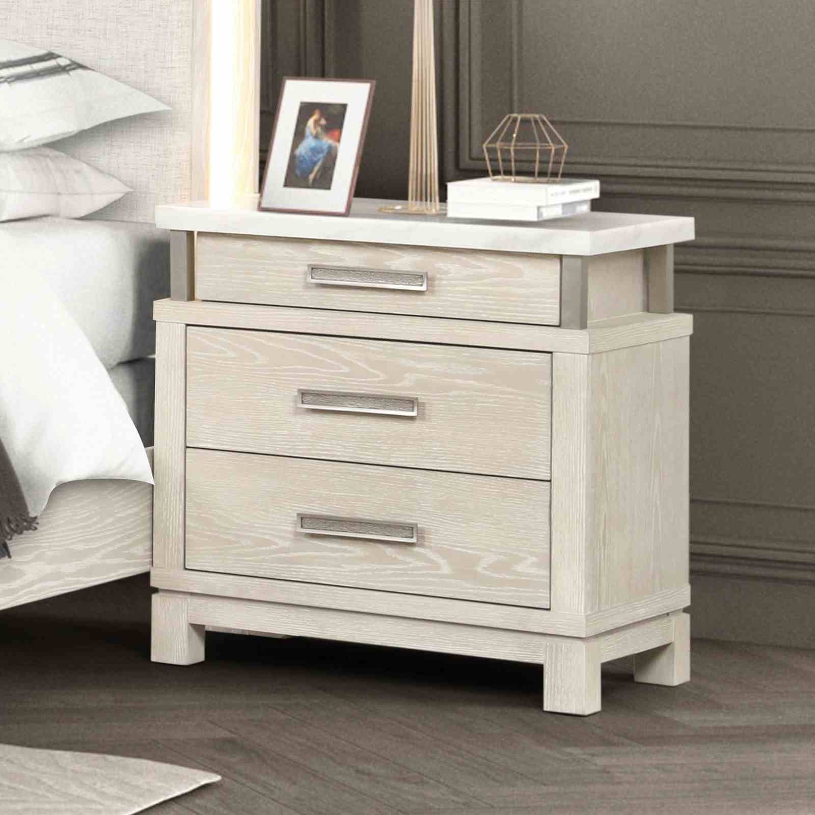Lafayette Nightstand w/ Marble Top, Weathered Gray