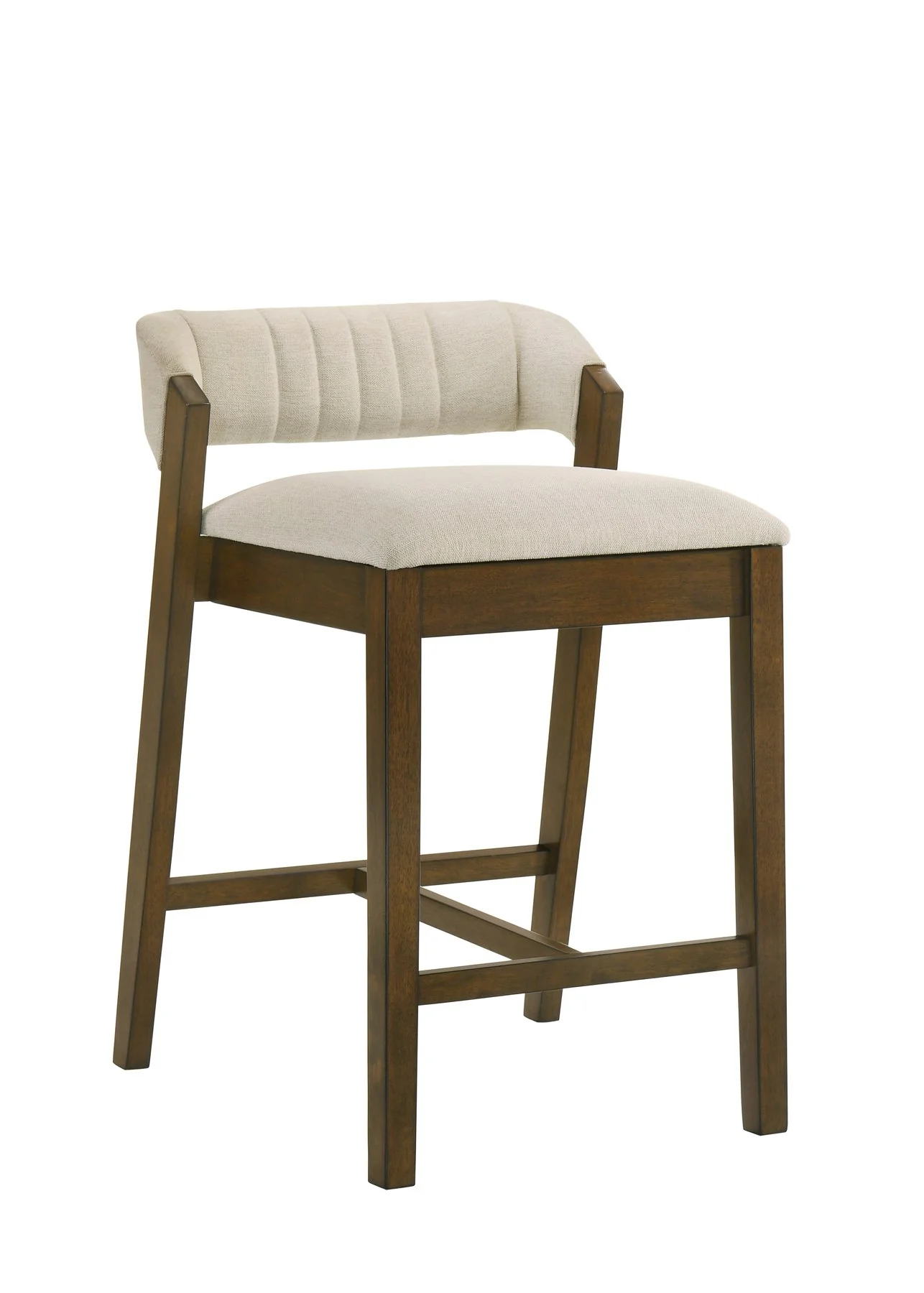 Landyn 26 in. Sepia Brown Counter Height Rubberwood Barstool with Ecru Fabric Seat