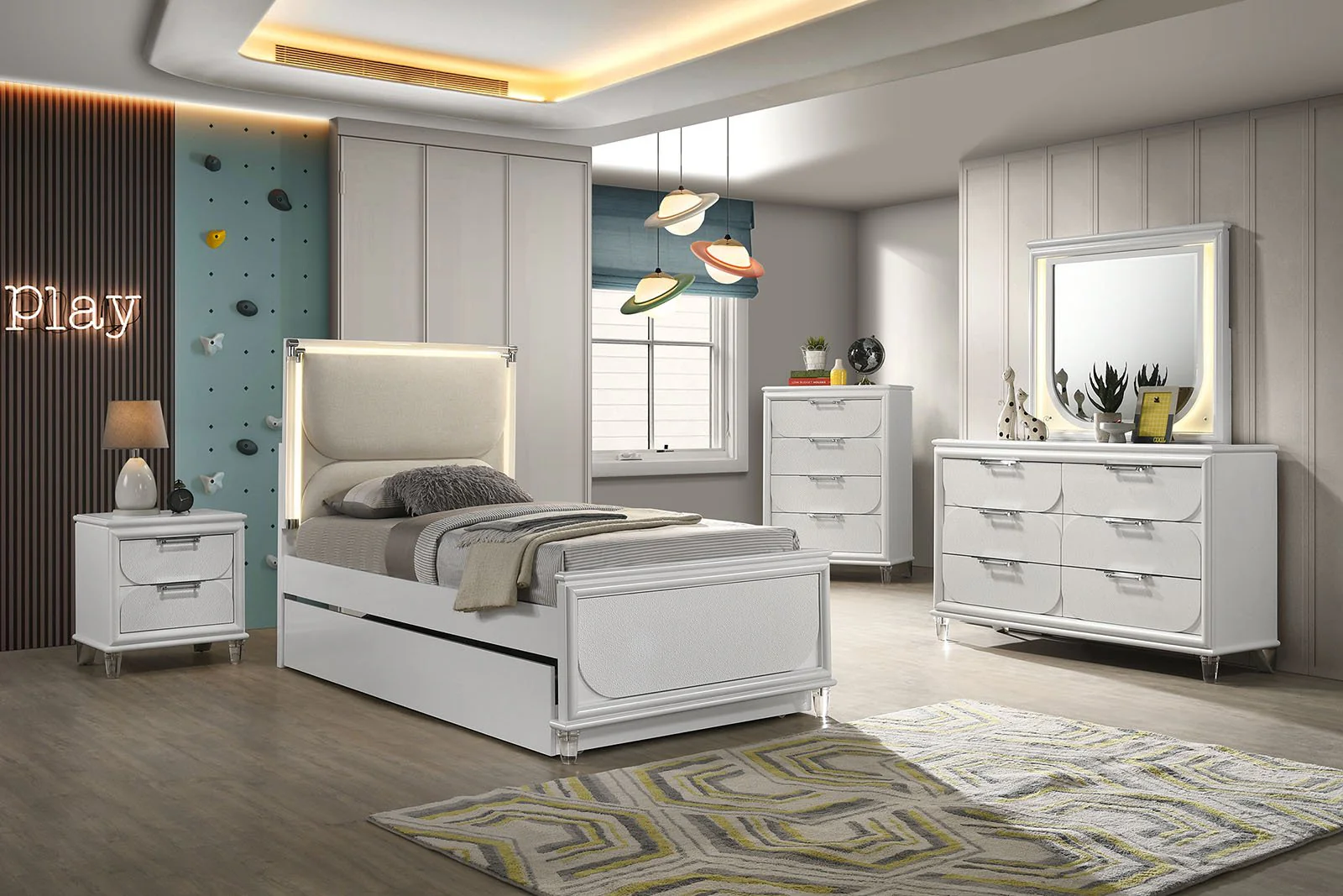Lareina Twin Bed, Pearl White - Image 4
