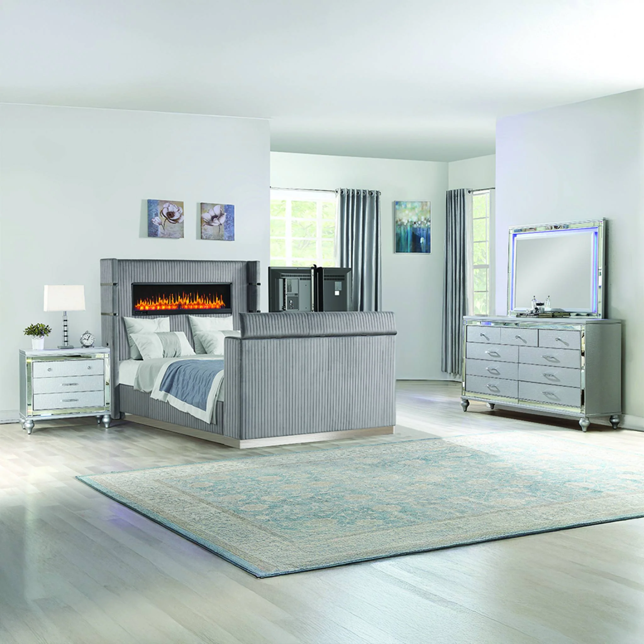 Lavish King 4PC Bedroom Set Gray - Image 18