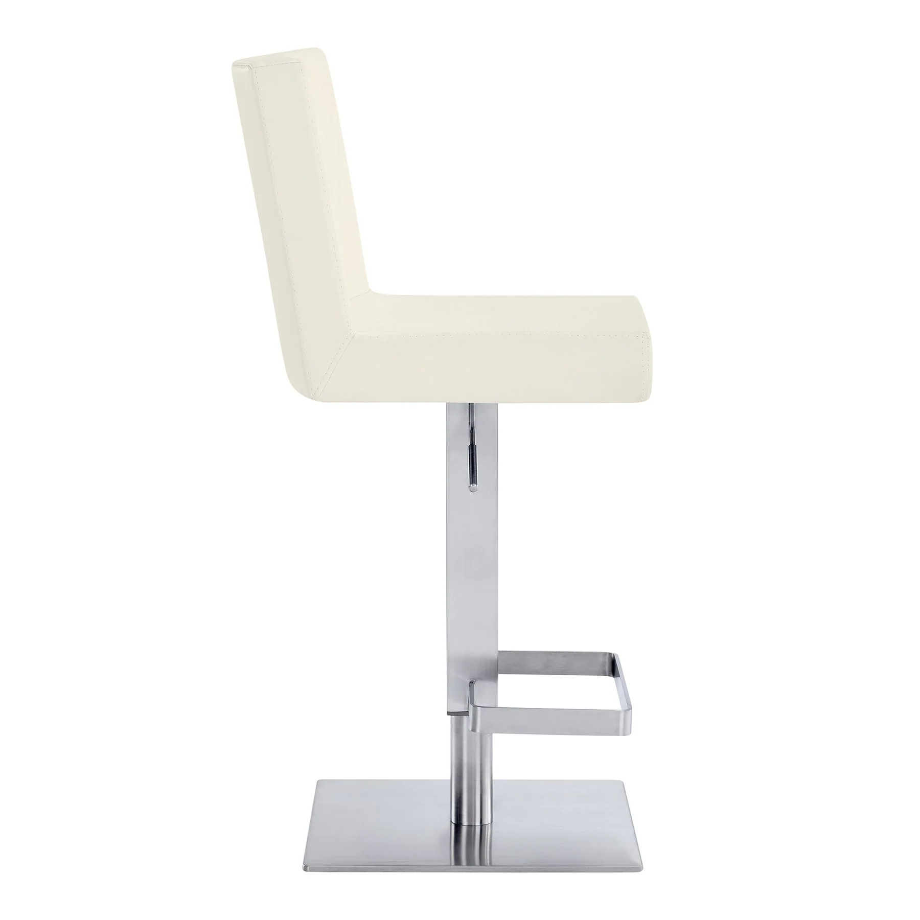 Legacy Adjustable Height Swivel Off-White Faux Leather and Brushed Stainless Steel Bar Stool - Image 3