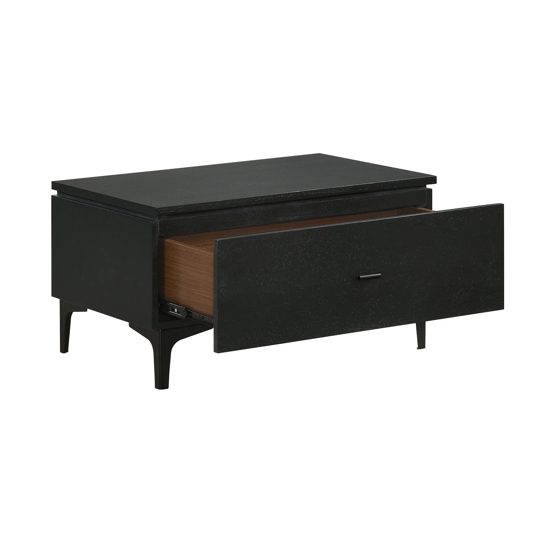 Legend Black Glaze Ash Veneer 1 Drawer Nightstand with Metal Legs - Image 3