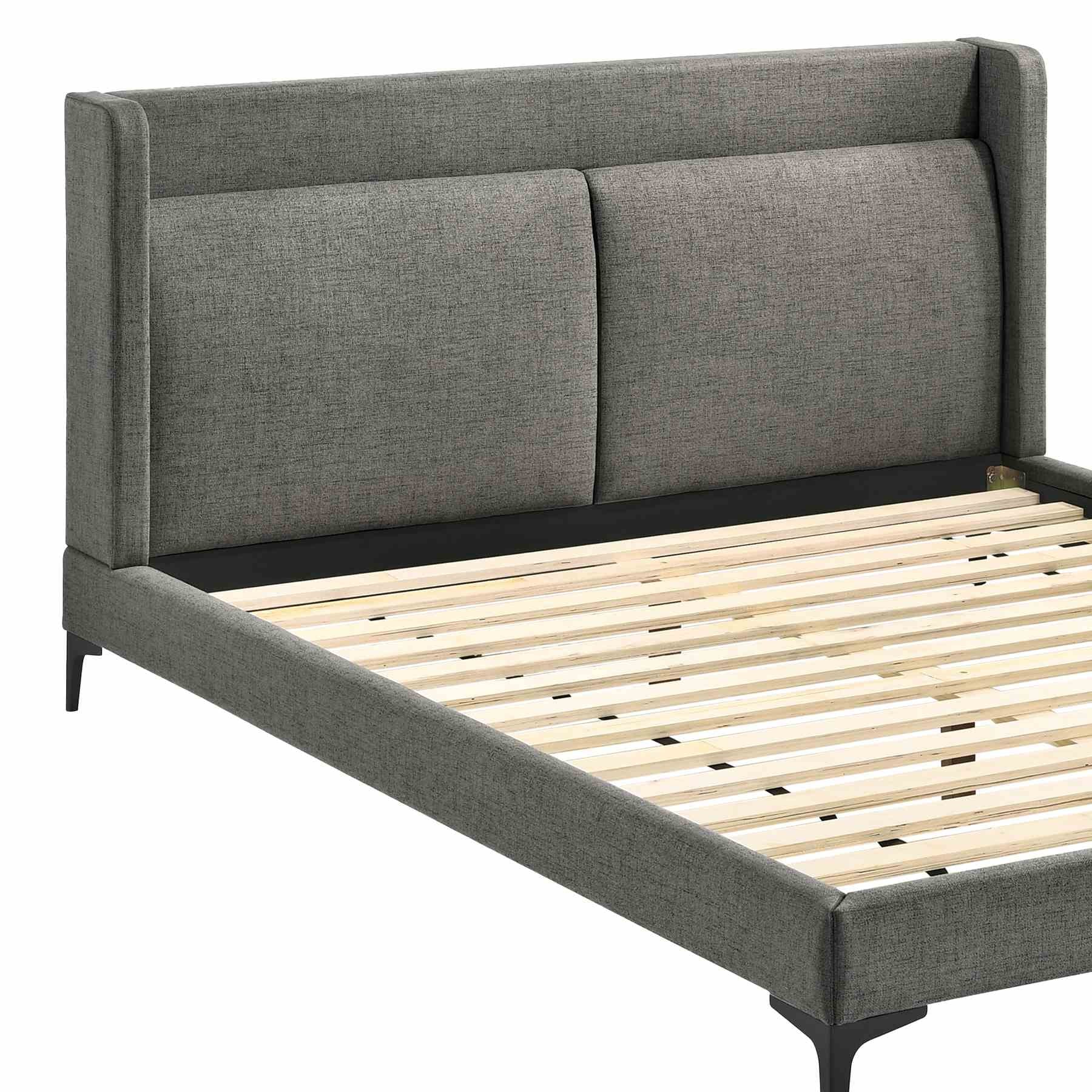Legend Gray Fabric Queen Platform Bed with Black Metal Legs - Image 2