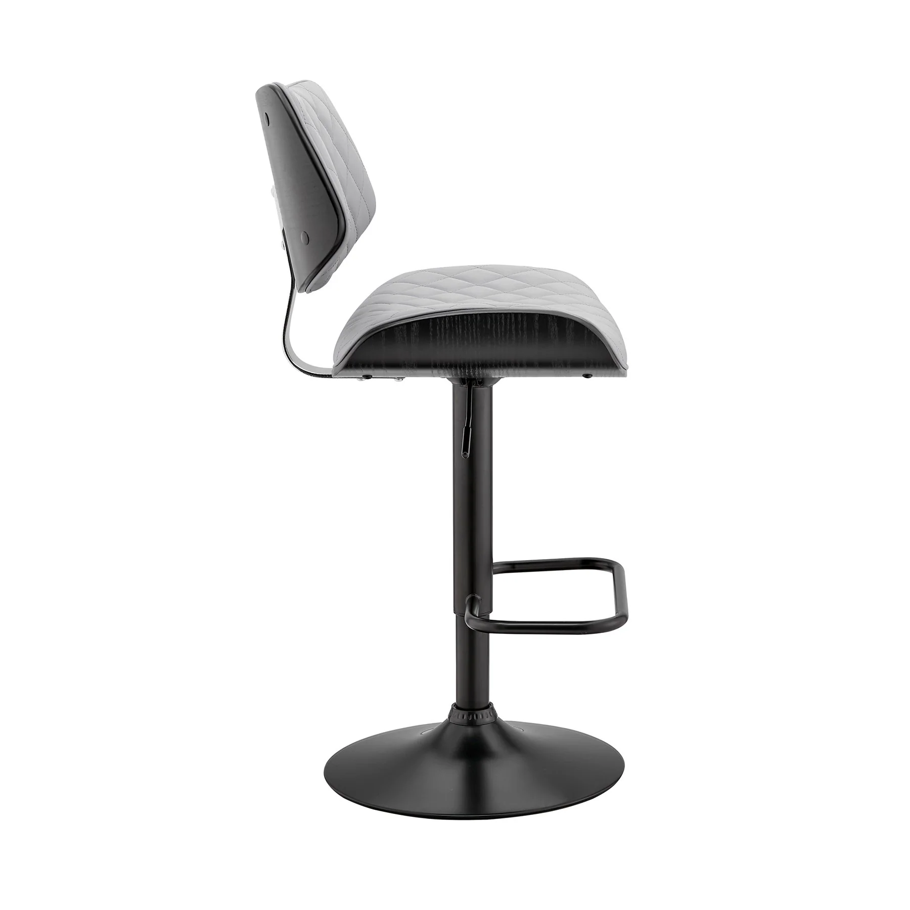 Leland Adjustable Gray Faux Leather and Black Finish Bar Stool - Image 3