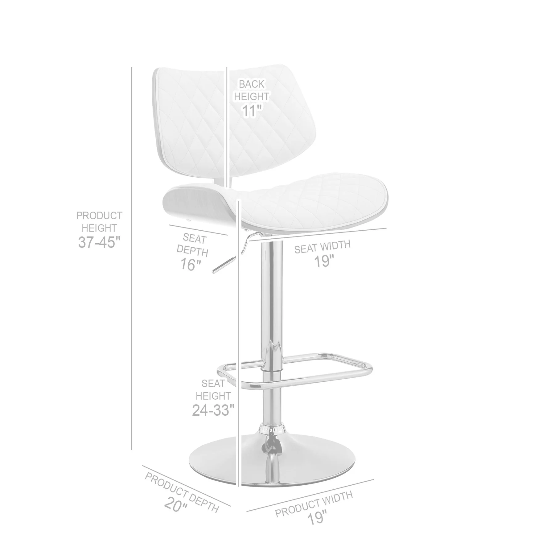 Leland Adjustable Gray Faux Leather and Chrome Finish Bar Stool - Image 10