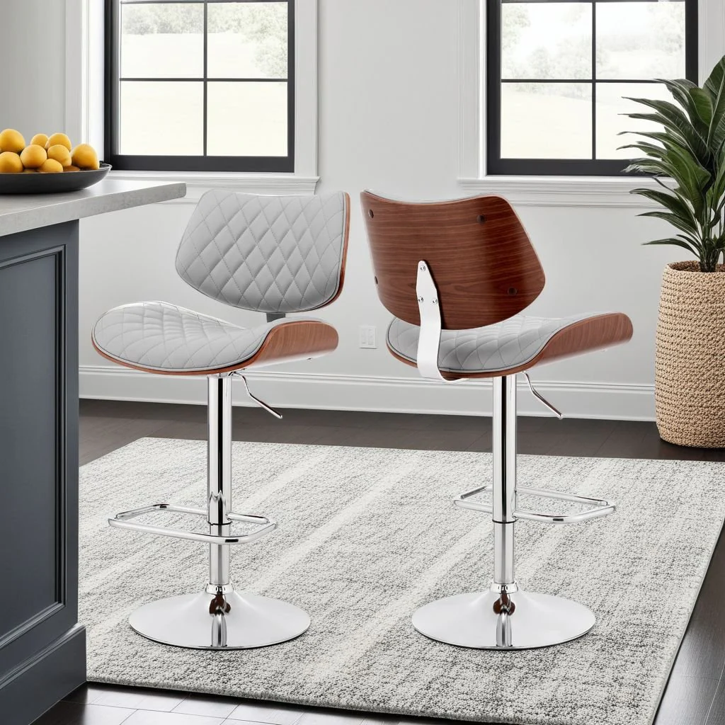 Leland Adjustable Gray Faux Leather and Chrome Finish Bar Stool - Image 11