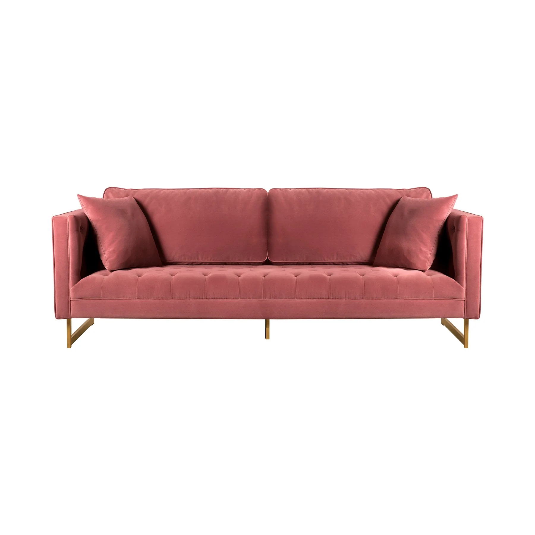 Lenox Pink Velvet Modern Sofa with Brass Legs