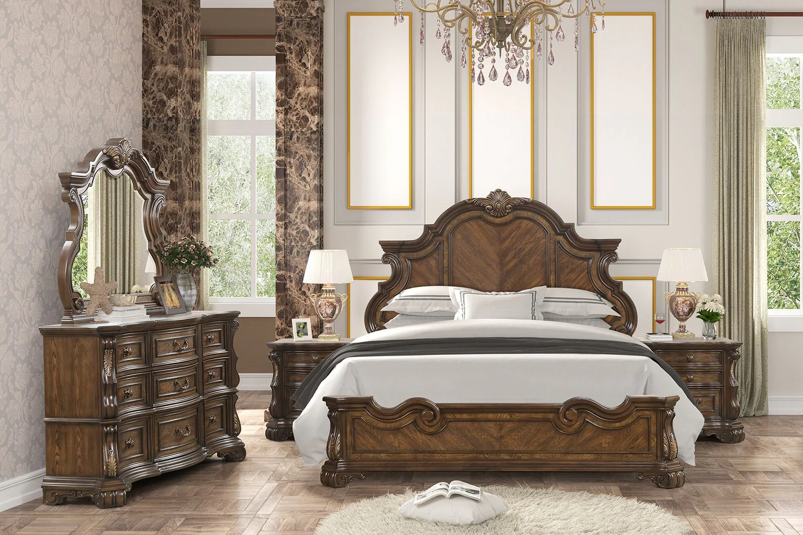 Leovanni Queen Panel Bed, Dark Brown - Image 2
