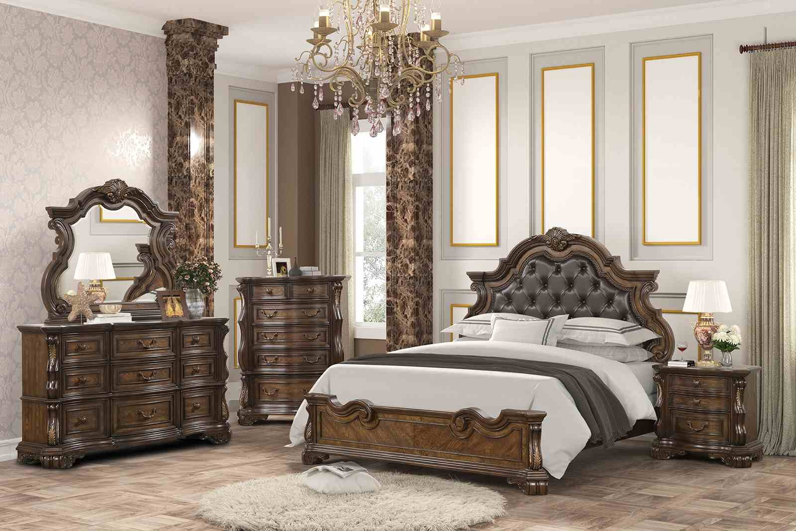 Leovanni Queen Uph Bed, Dark Brown