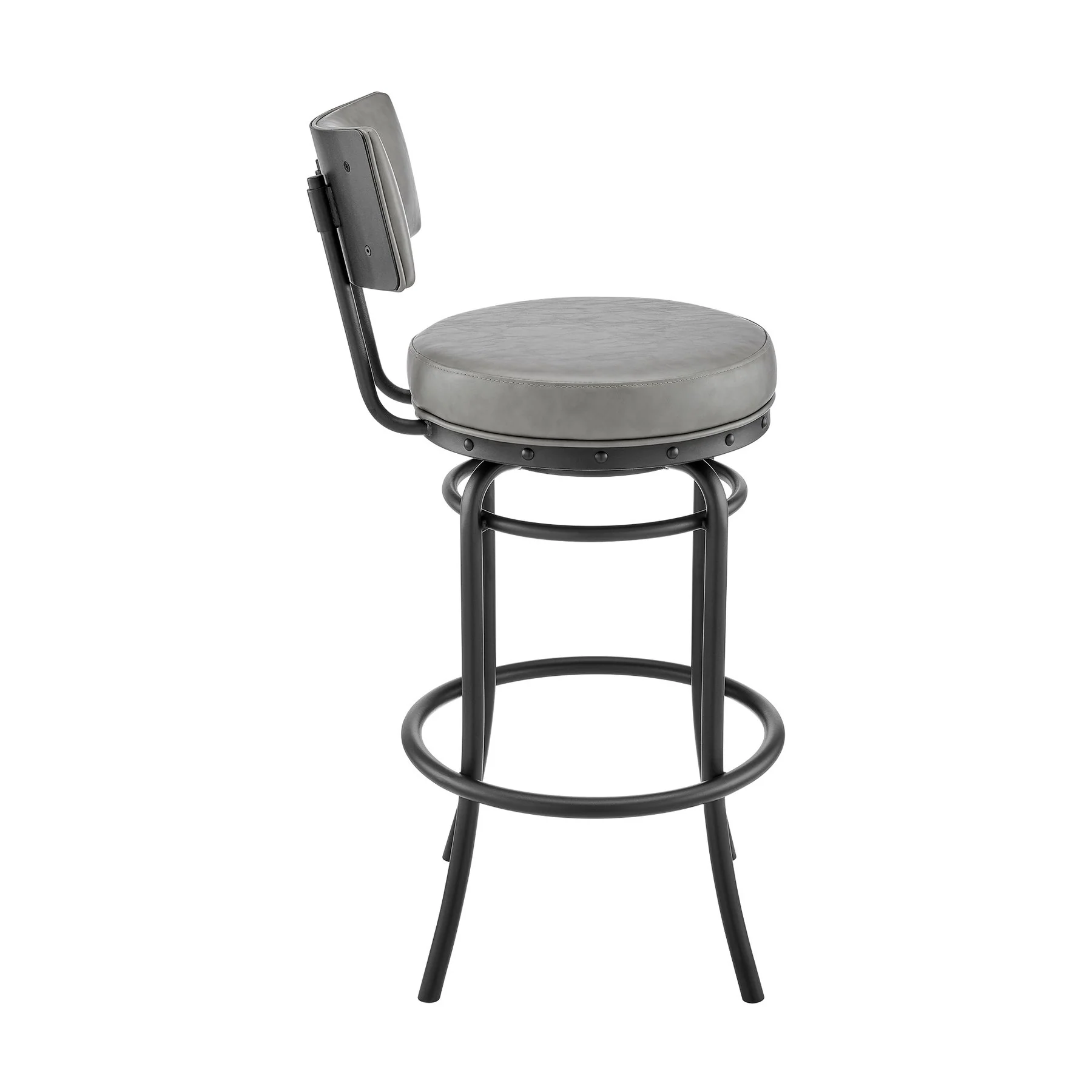 Leslie Swivel Counter or Bar Stool in Black Finish with Gray Faux Leather - Image 3