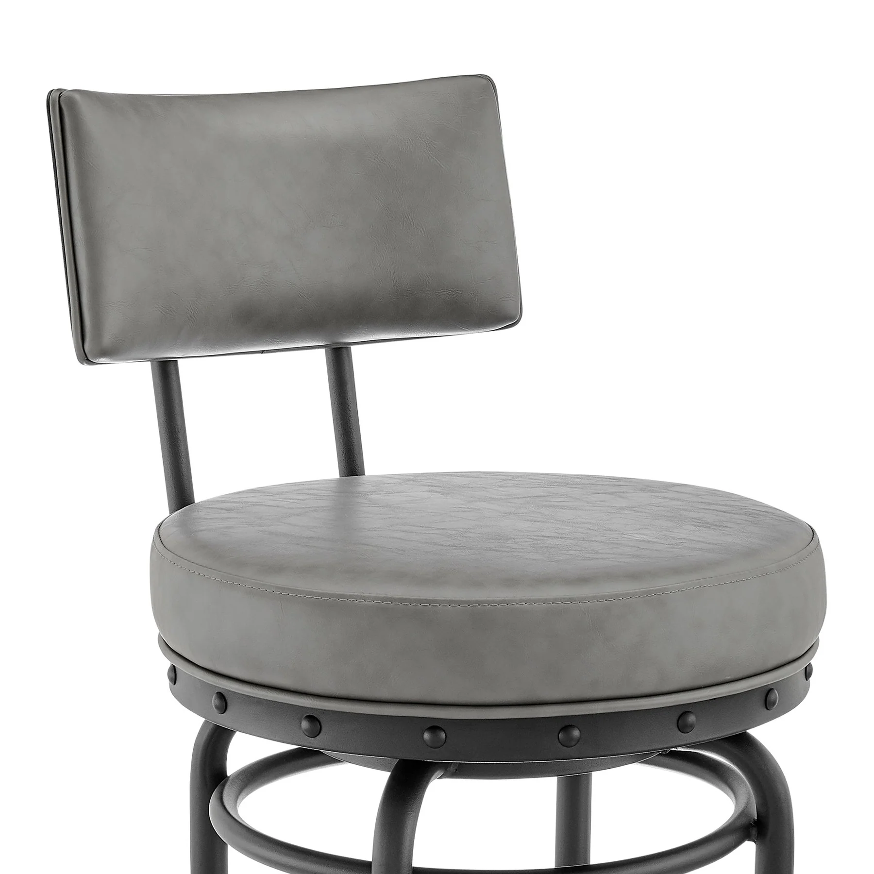 Leslie Swivel Counter or Bar Stool in Black Finish with Gray Faux Leather - Image 6