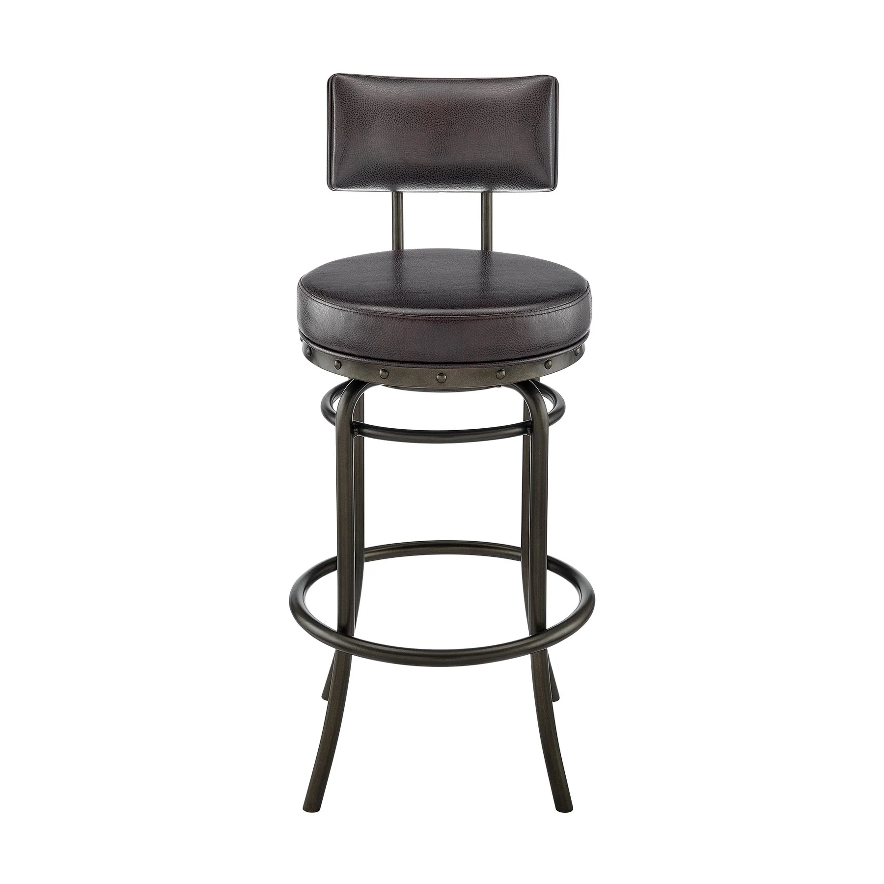 Leslie Swivel Counter or Bar Stool in Mocha Finish with Brown Faux Leather - Image 2