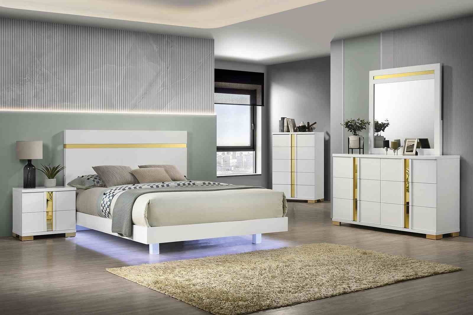 Lillestrom Twin Bed, White/Gold