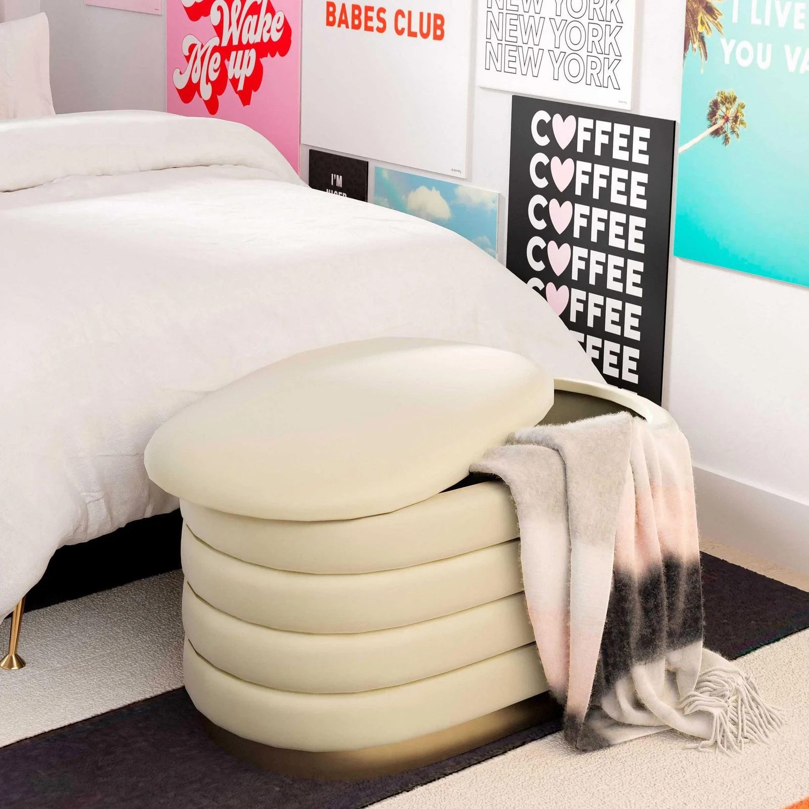 Lillian Cream Velvet Storage Bench - Image 9