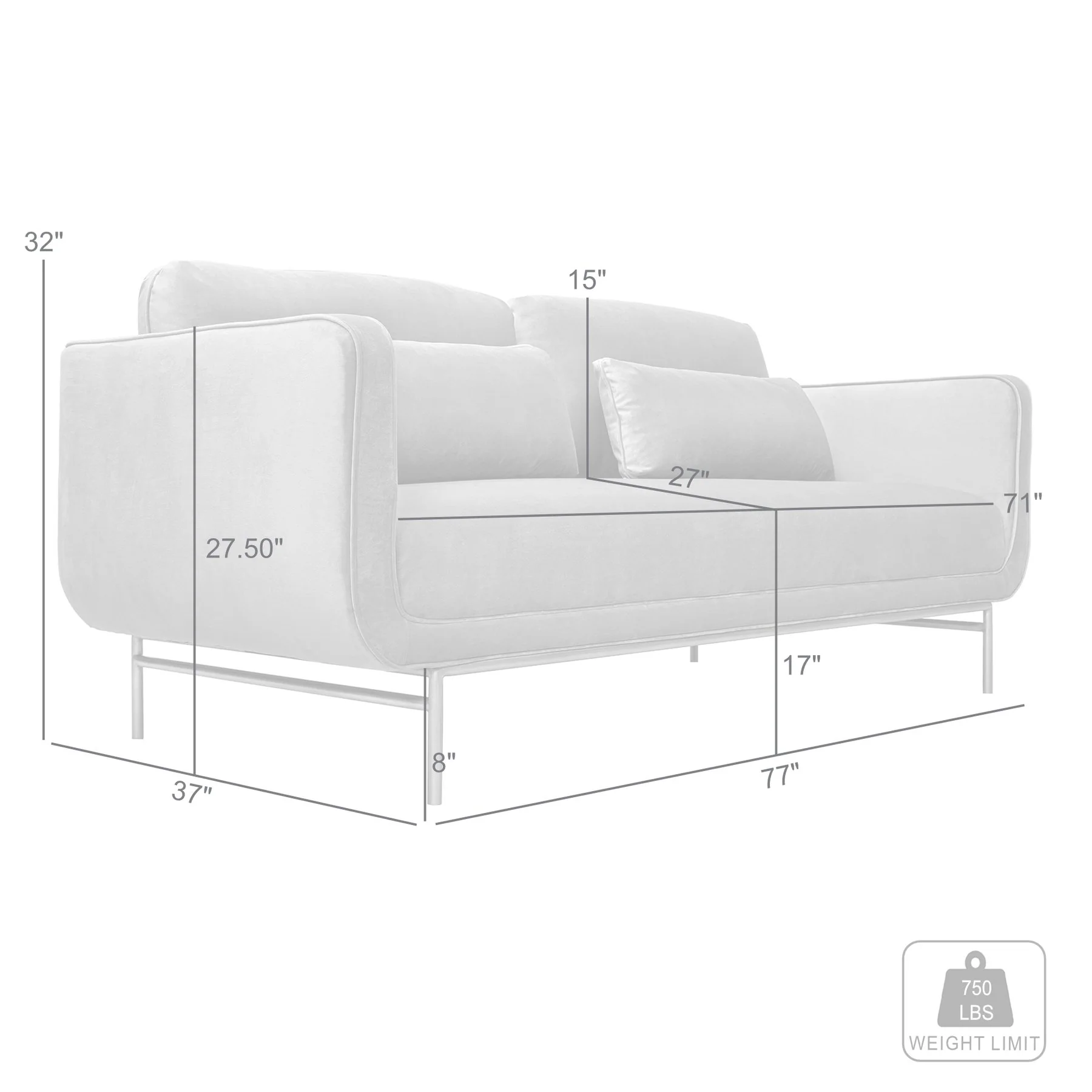 Lilou 77" Fossil Gray Velvet Sofa with Antique Brass Metal Legs - Image 8