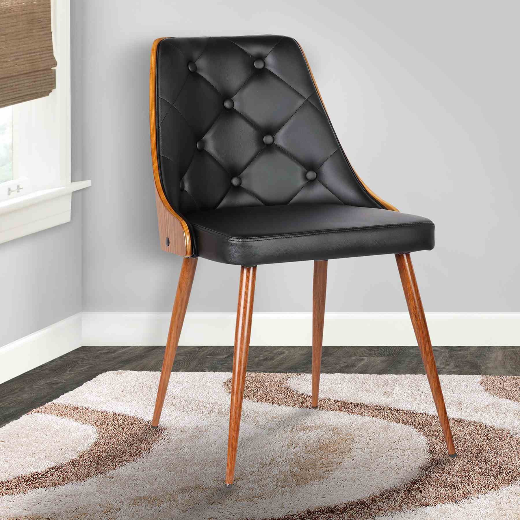 Lily Mid-Century Dining Chair in Walnut Finish and Black Faux Leather - Image 8