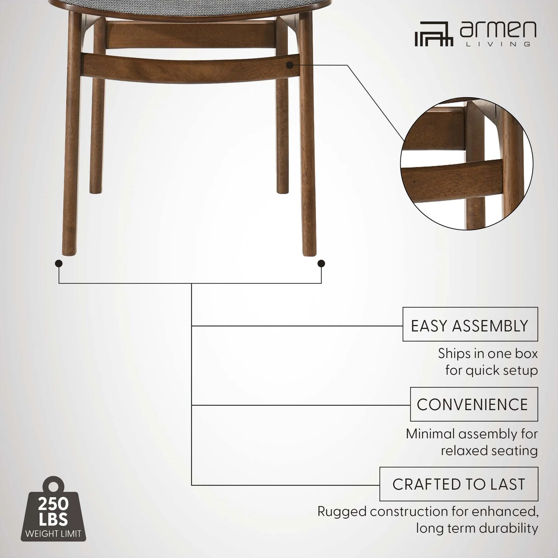 Lima Gray Upholstered Wood Dining Chairs in Walnut Finish - Set of 2 - Image 9
