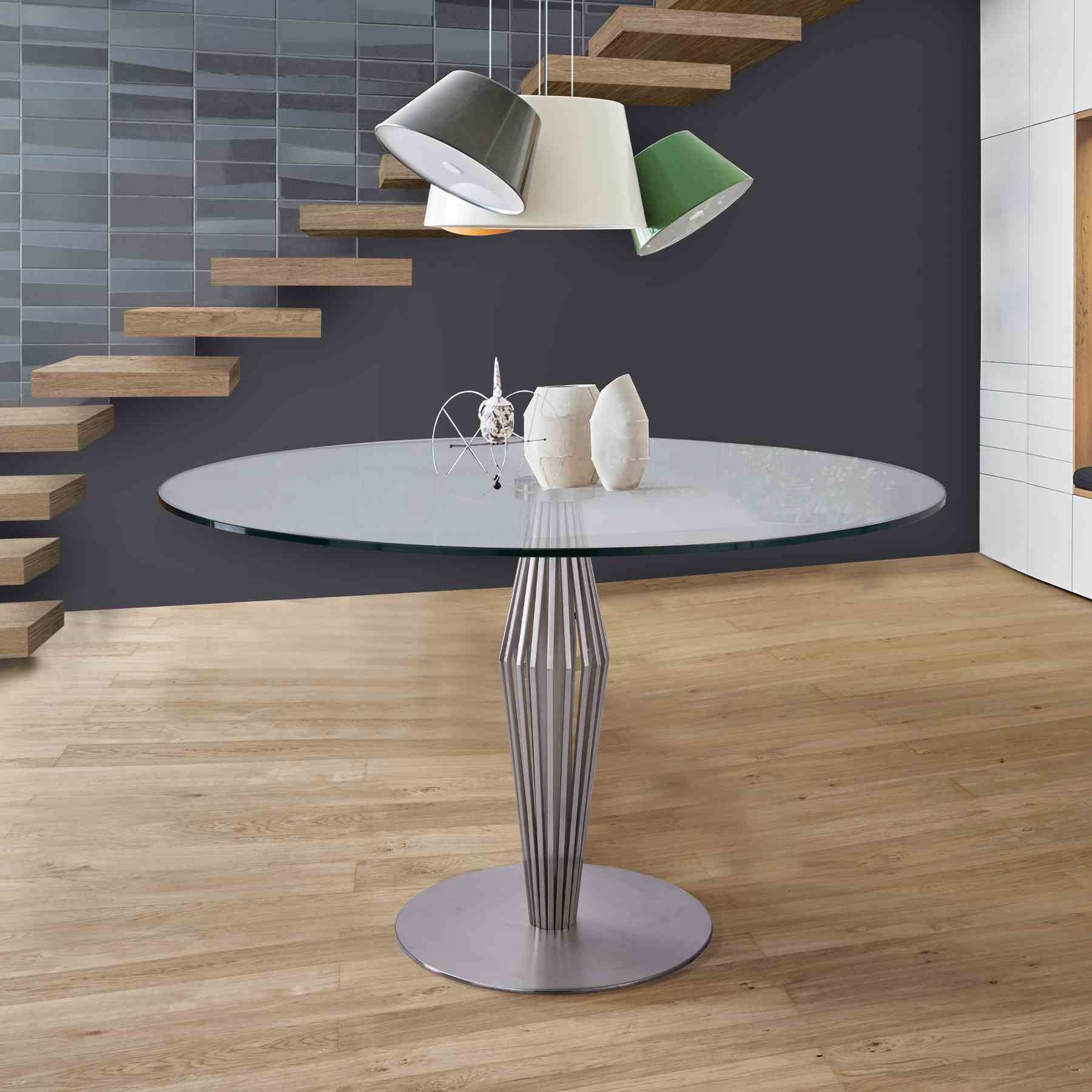 Lindsey Contemporary Dining Table in Brushed Stainless Steel Finish and Clear Glass top - Image 3