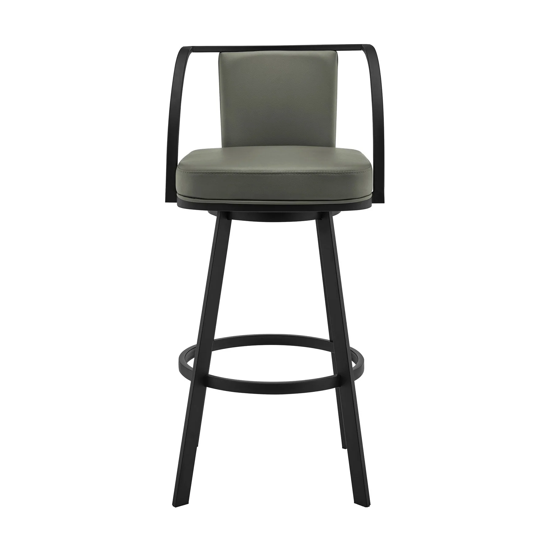 Livingston 26" Gray Faux Leather and Black Metal Swivel Bar Stool - Image 2