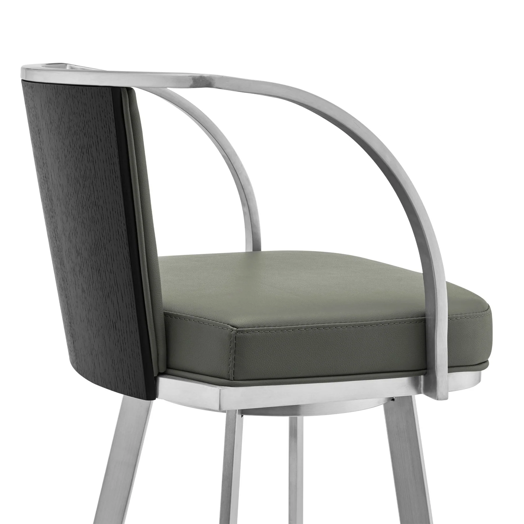 Livingston 26" Gray Faux Leather and Brushed Stainless Steel Swivel Bar Stool - Image 5