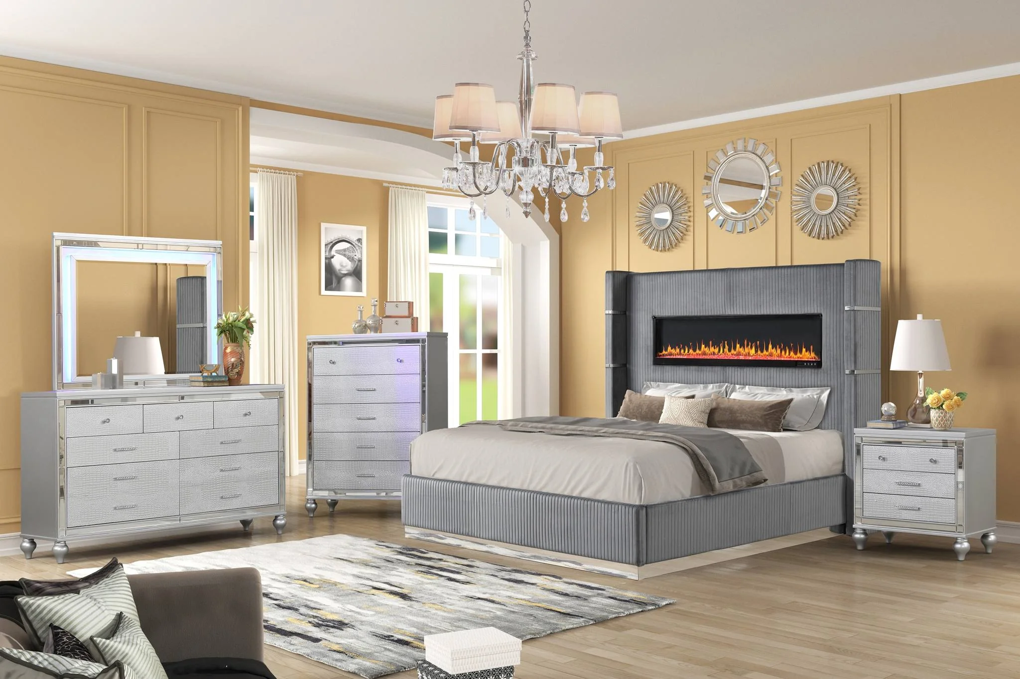 Lizelle Queen 5 Pc Bedroom Set Gray