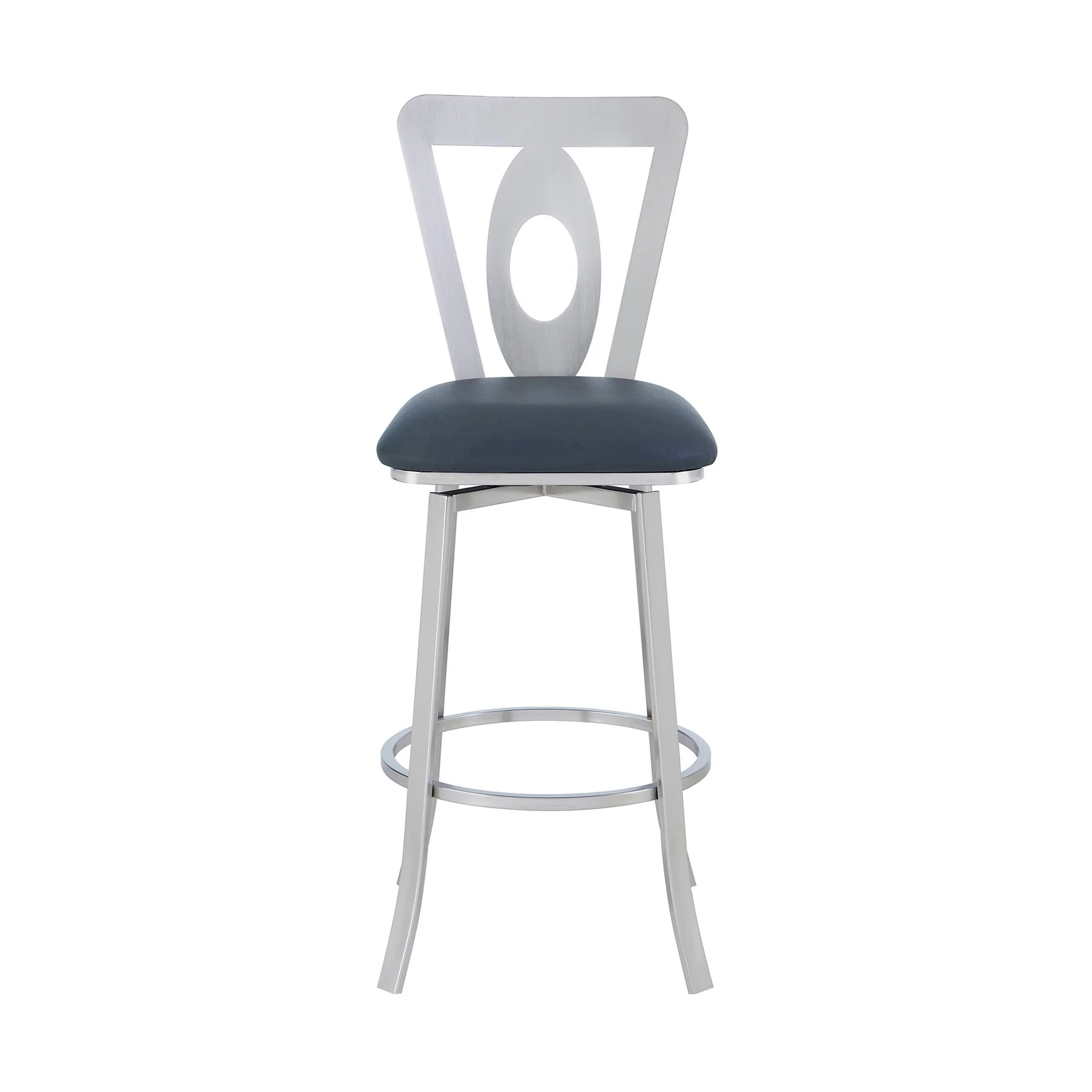 Lola Contemporary 26" Counter Height Barstool in Brushed Stainless Steel Finish and Gray Faux Leather - Image 2