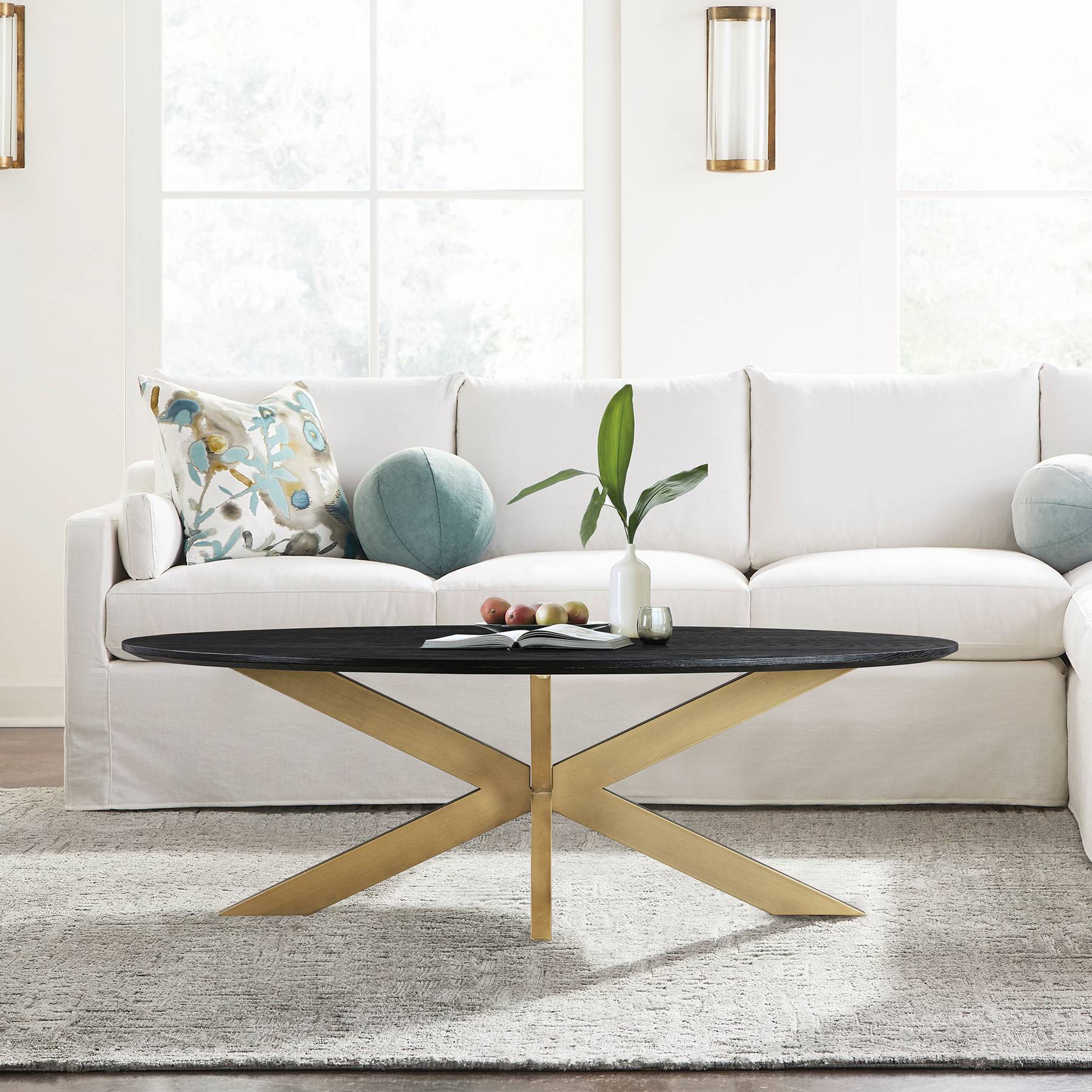 Lombard Oval Coffee Table in Black Brushed Oak Wood - Image 6