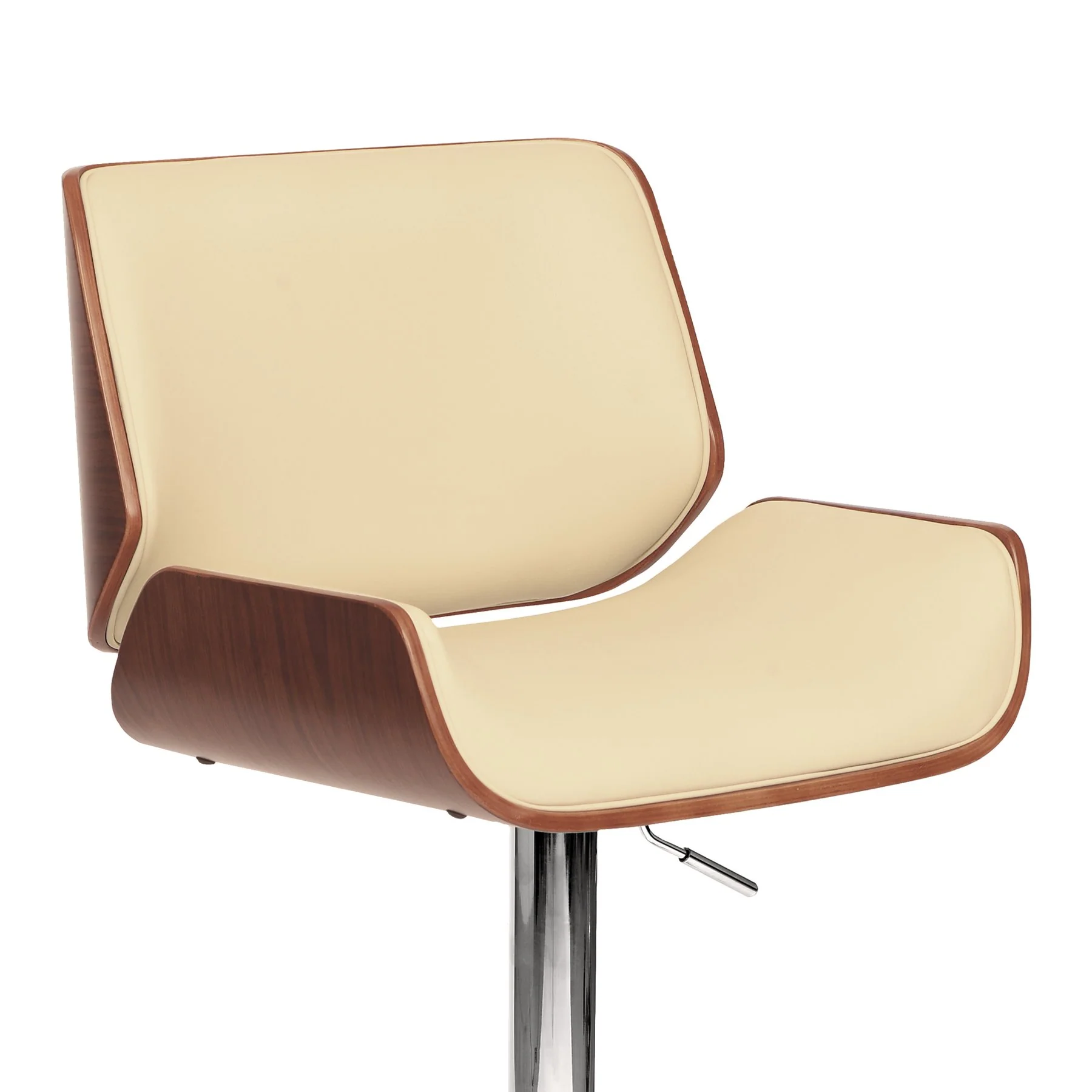 London Cream Faux Leather Adjustable Height Swivel Walnut Wood and Chrome Bar Stool - Image 2