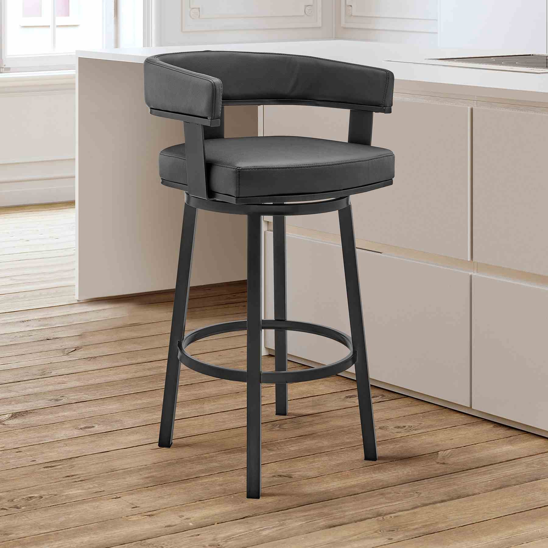 Lorin 26" Counter Height Swivel Bar Stool in Black Finish and Black Faux Leather - Image 10