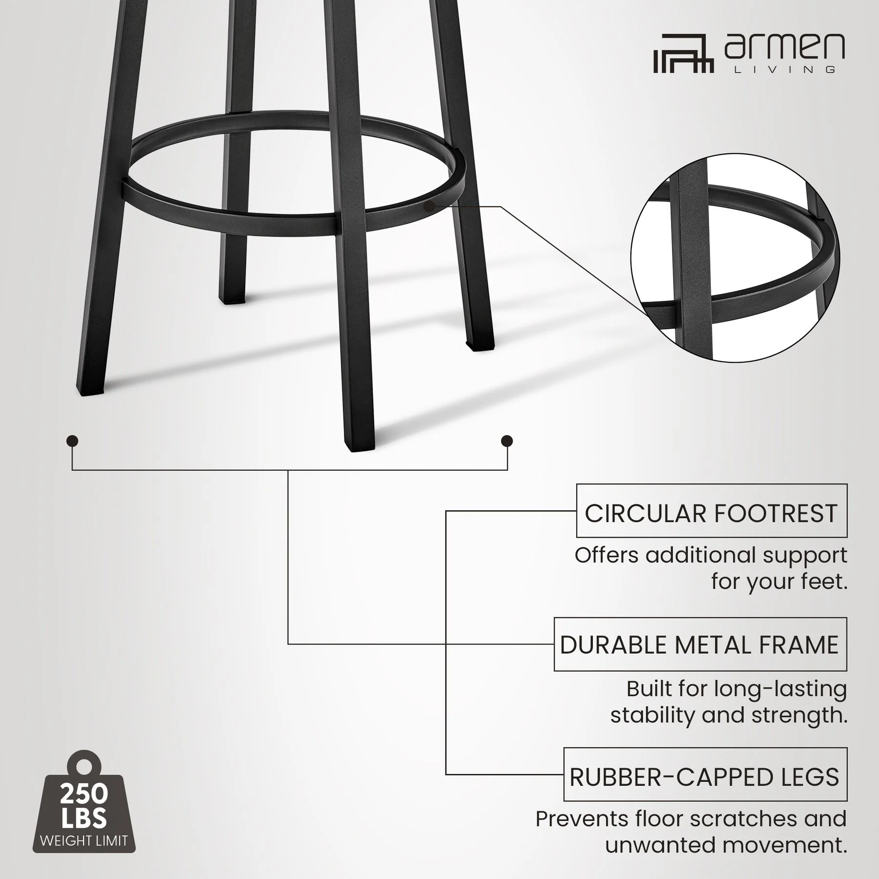 Lorin 26" Counter Height Swivel Bar Stool in Black Finish and Black Faux Leather - Image 12