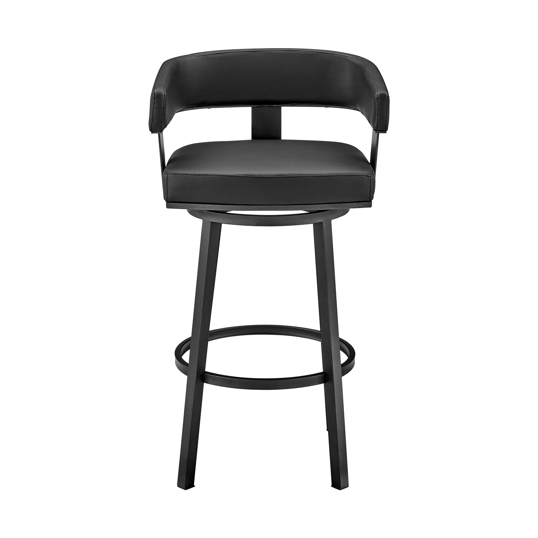 Lorin 26" Counter Height Swivel Bar Stool in Black Finish and Black Faux Leather - Image 2