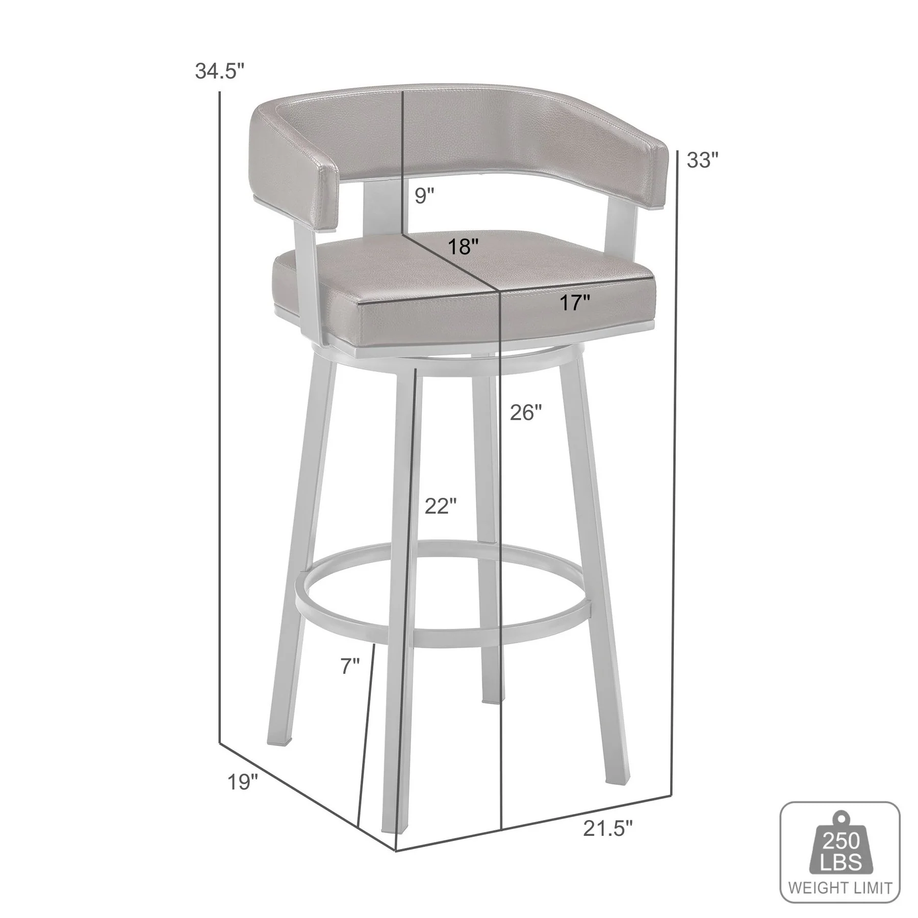 Lorin 26" Counter Height Swivel Bar Stool in Black Finish and Black Faux Leather - Image 9