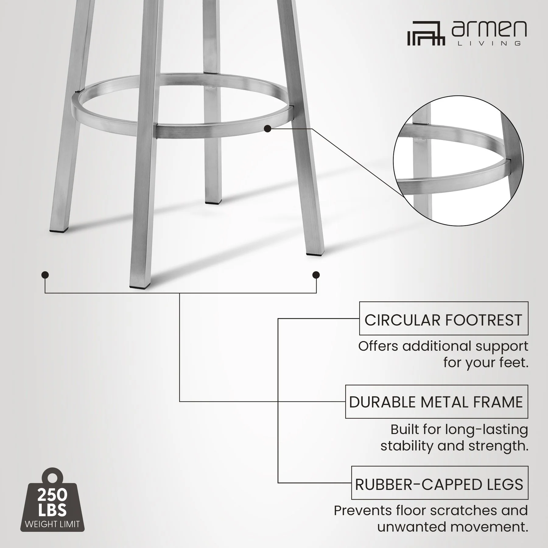 Lorin 26" White Faux Leather and Brushed Stainless Steel Swivel Bar Stool - Image 10