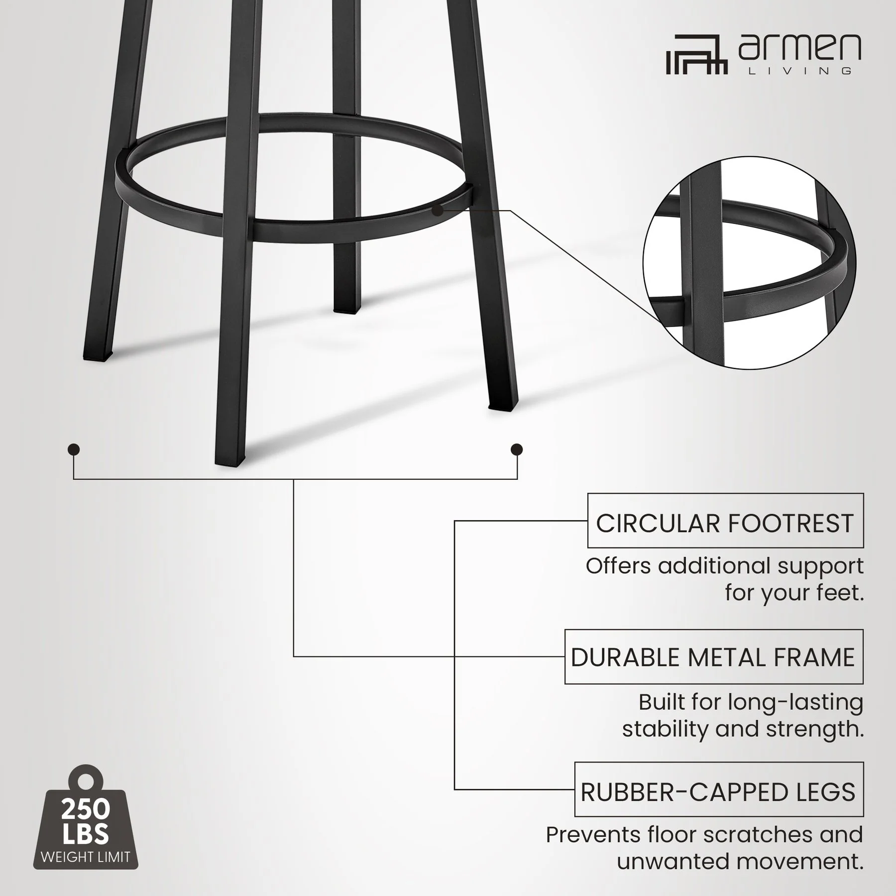 Lorin 30" Bar Height Swivel Bar Stool in Black Finish and Gray Faux Leather - Image 12
