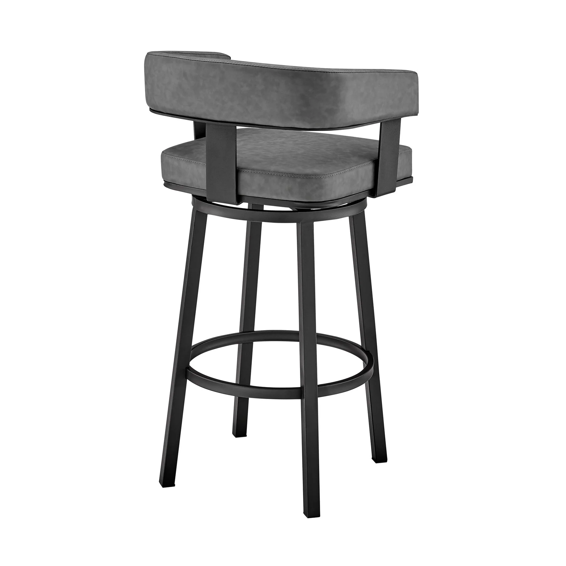 Lorin 30" Bar Height Swivel Bar Stool in Black Finish and Gray Faux Leather - Image 4