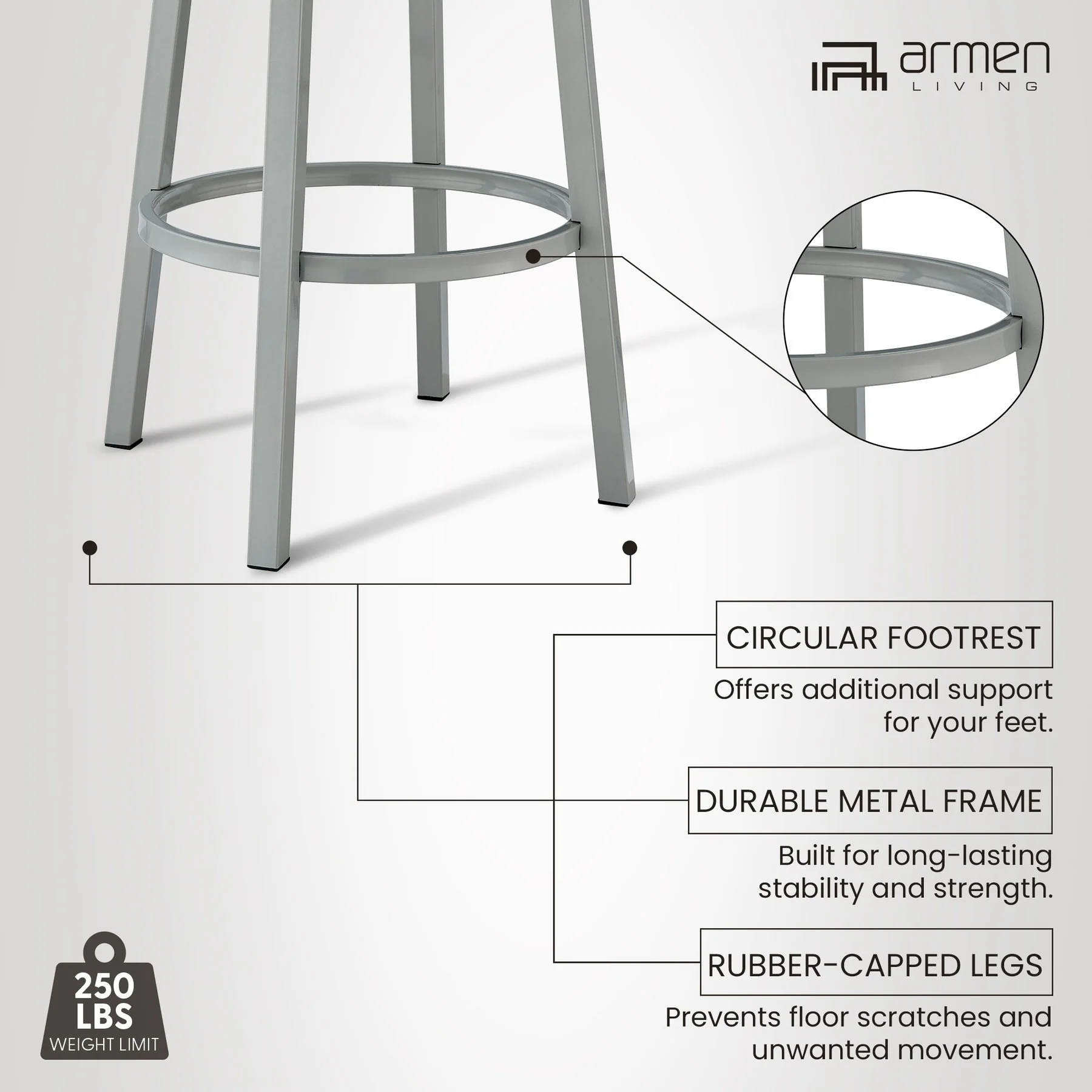 Lorin 30" Bar Height Swivel Bar Stool in Silver Finish with White Faux Leather - Image 12