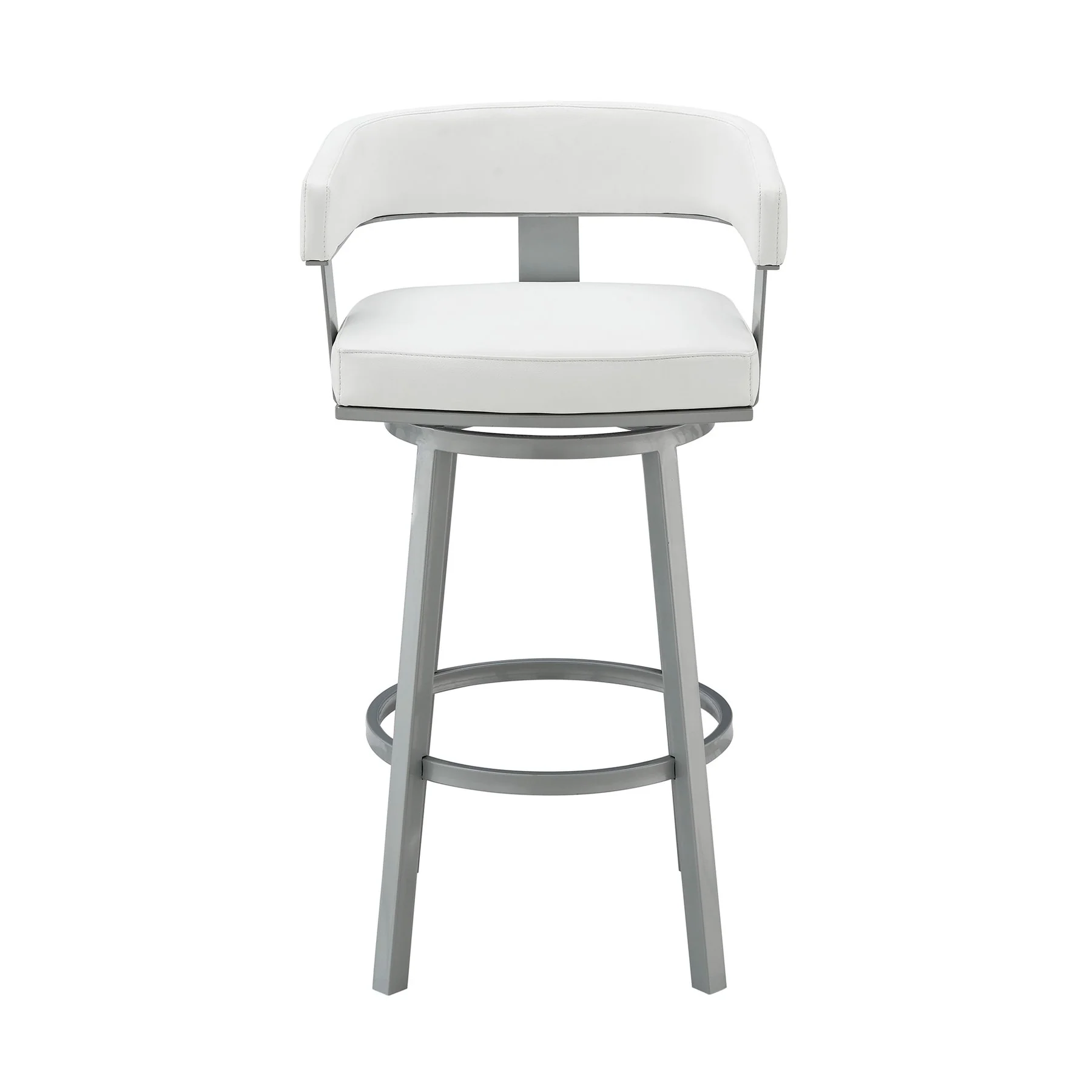 Lorin 30" Bar Height Swivel Bar Stool in Silver Finish with White Faux Leather - Image 2