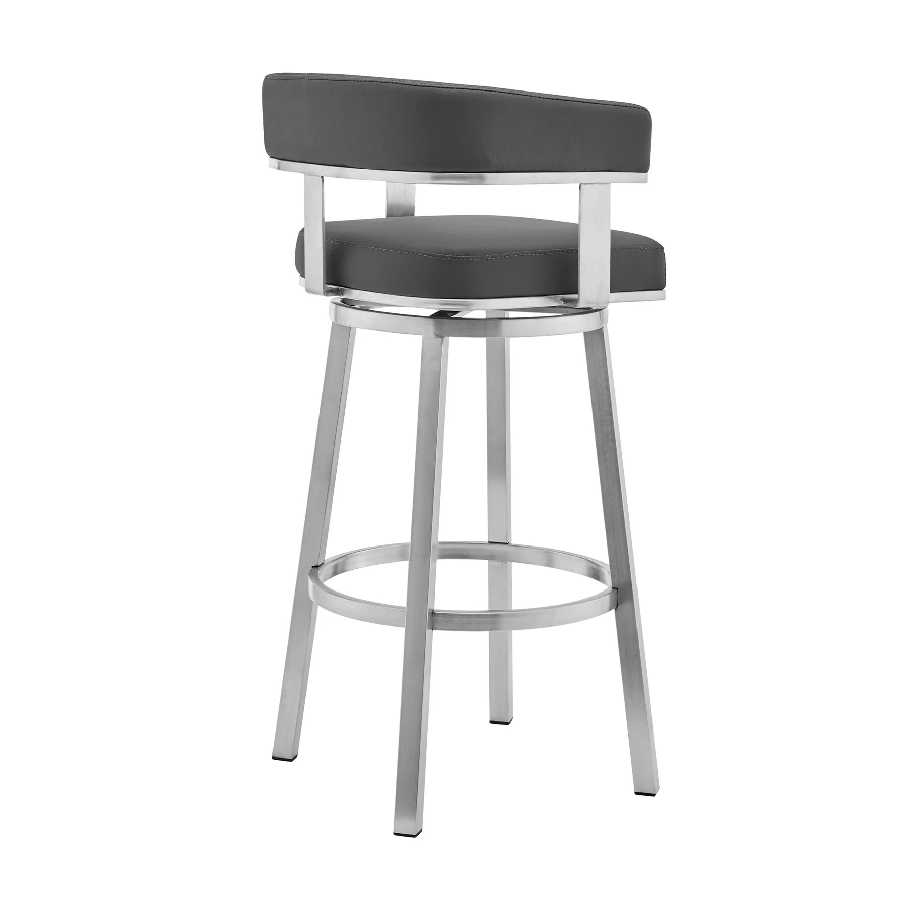 Lorin 30" Gray Faux Leather and Brushed Stainless Steel Swivel Bar Stool - Image 3
