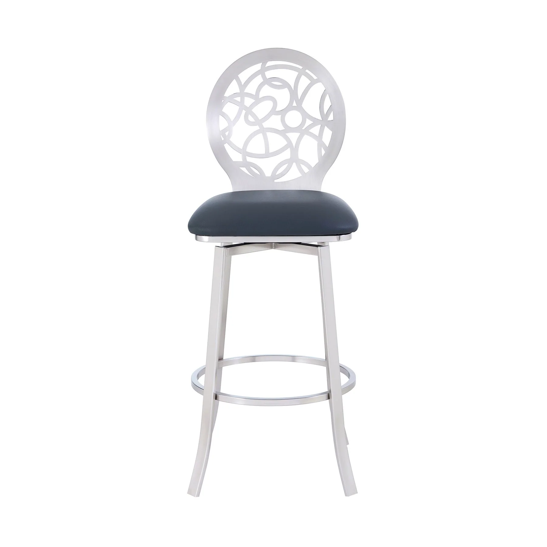 Lotus Contemporary 26" Counter Height Barstool in Brushed Stainless Steel Finish and Gray Faux Leather - Image 2