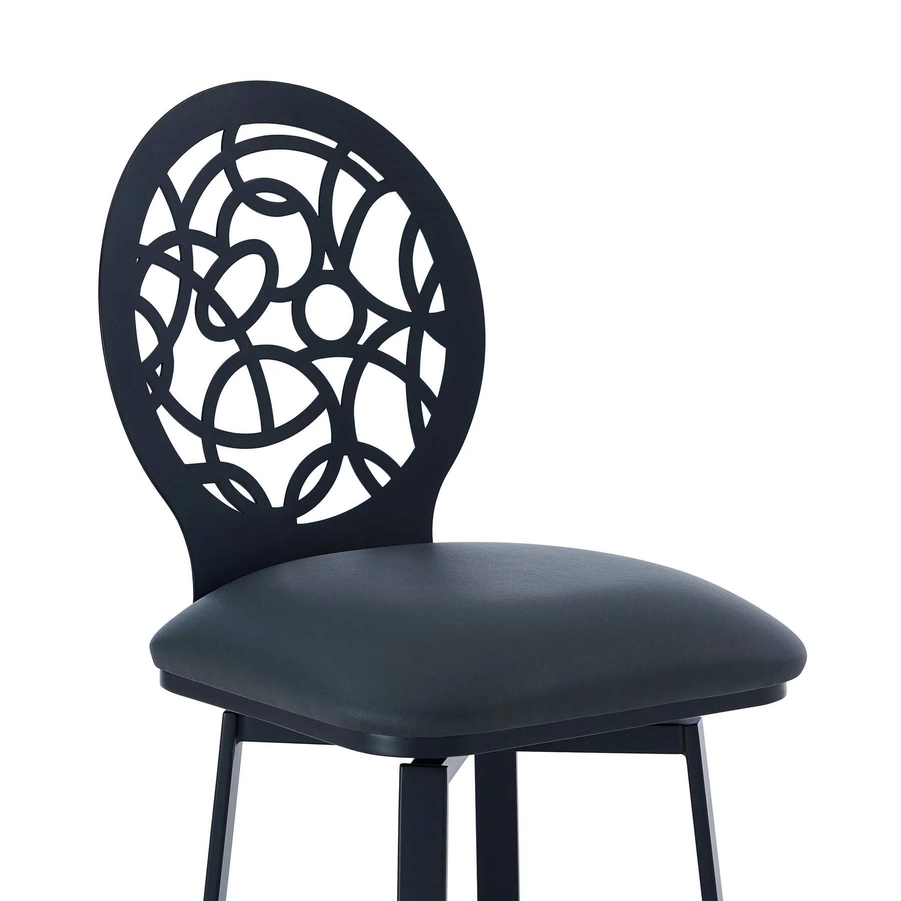 Lotus Contemporary 26" Counter Height Barstool in Matte Black Finish and Gray Faux Leather - Image 4