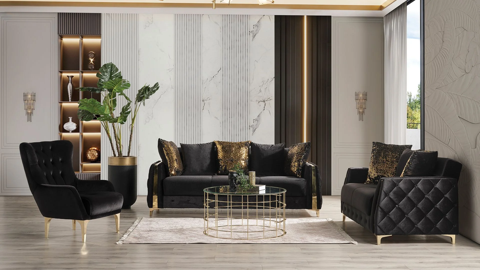 Lust 3 Pc Living Room set Black