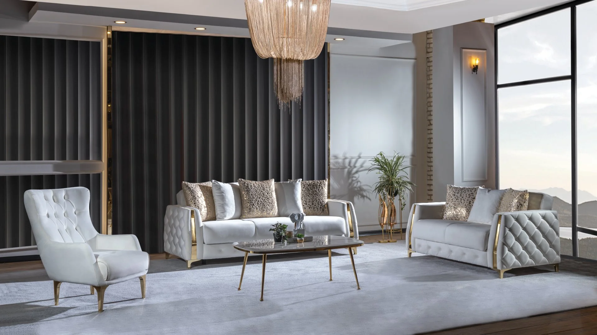 Lust 3 Pc Living Room set Off White
