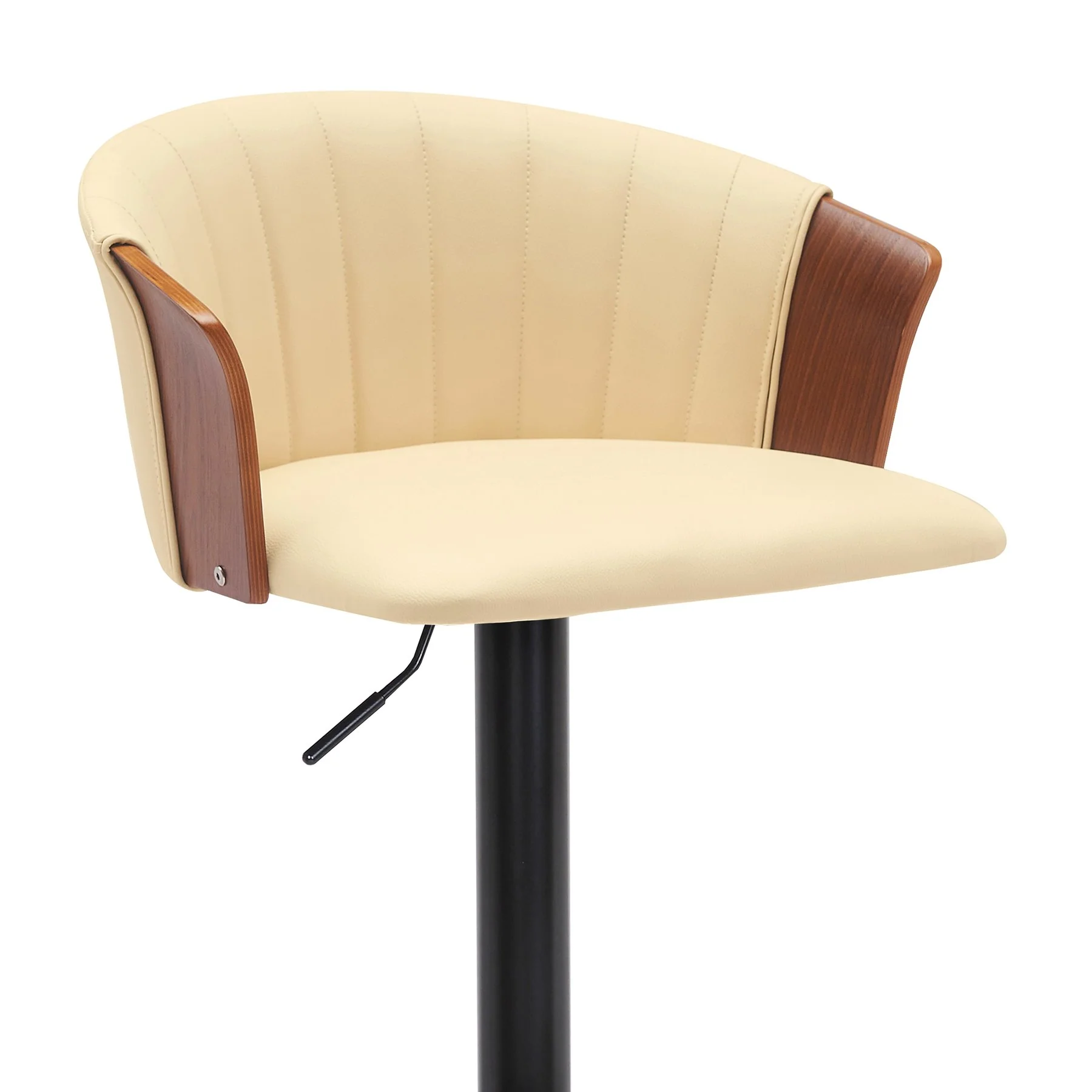 Lydia Adjustable Walnut Wood Bar Stool in Cream Faux Leather with Black Metal - Image 4