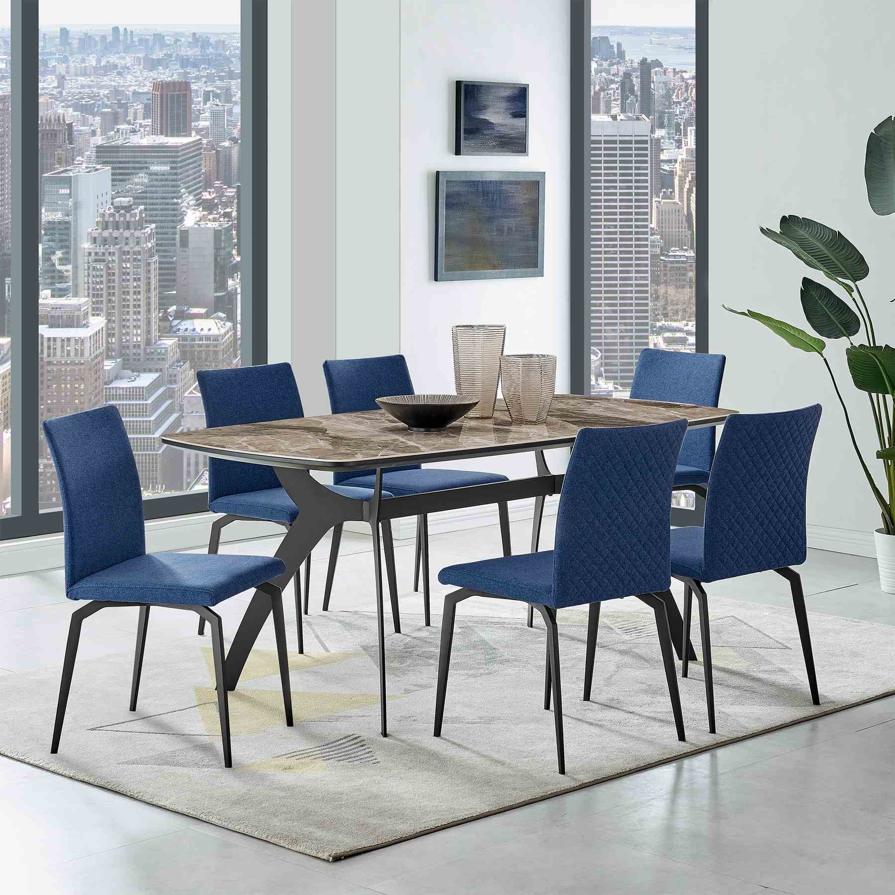 Lyon Blue Fabric and Metal Dining Room Chairs - Set of 2 - Image 8