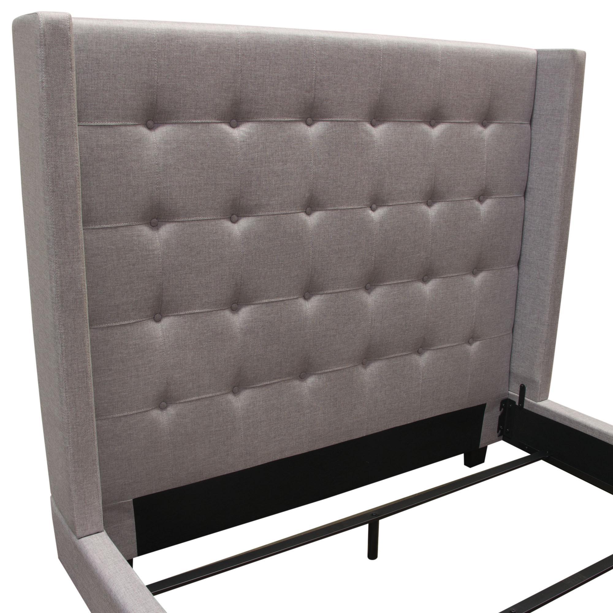 Madison Ave Tufted Wing Queen Bed in Light Grey Button Tufted Fabric by Diamond Sofa - Image 4