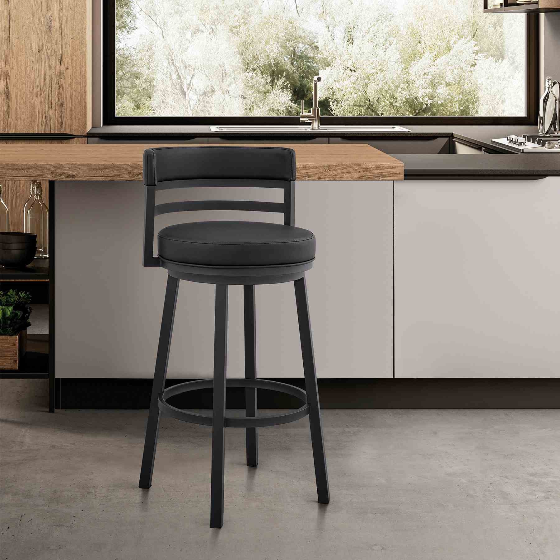 Madrid 26" Counter Height Swivel Black Faux Leather and Metal Bar Stool - Image 12