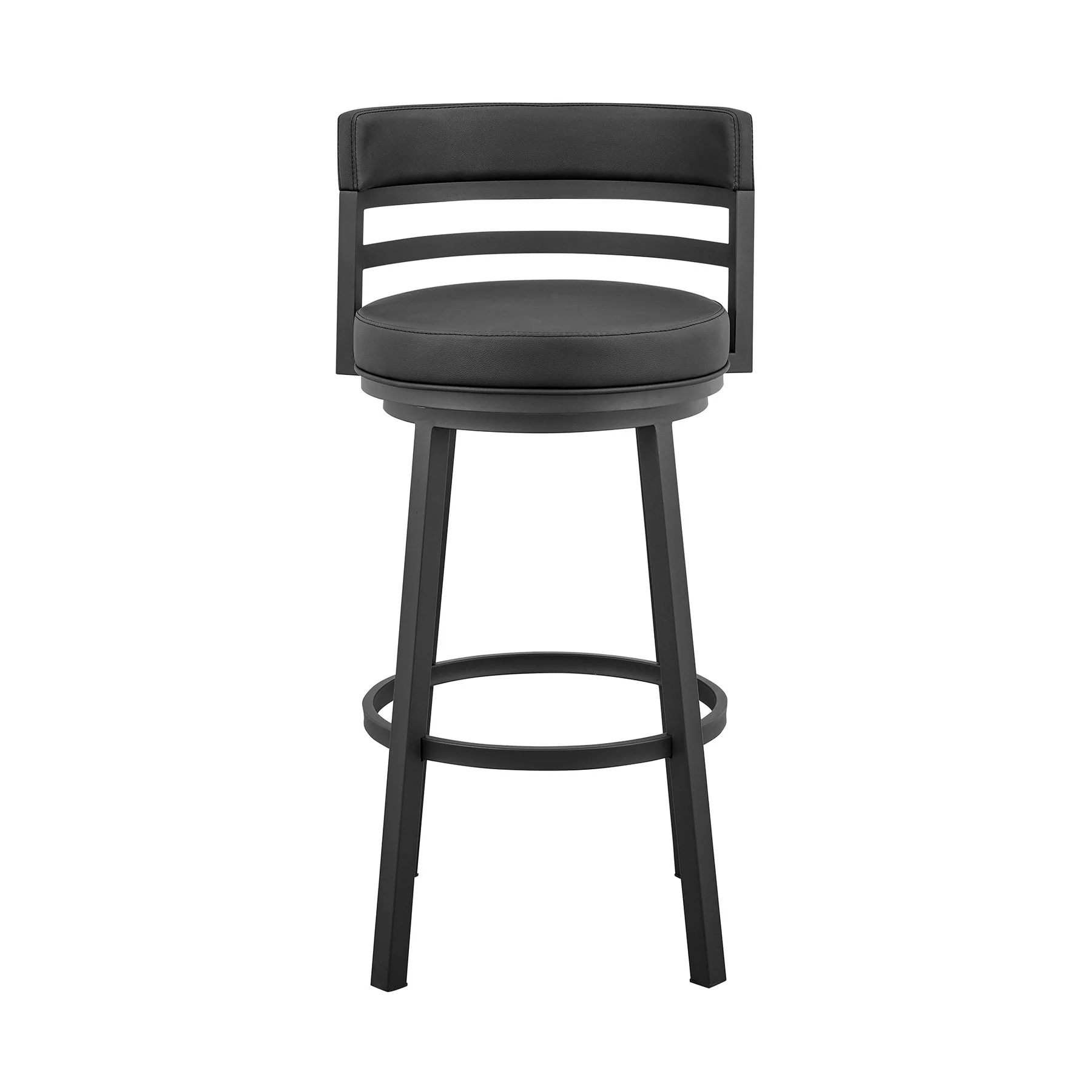 Madrid 26" Counter Height Swivel Black Faux Leather and Metal Bar Stool - Image 2